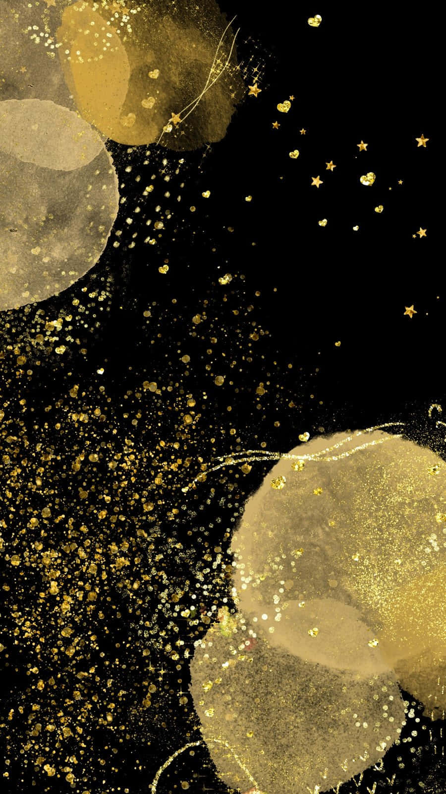black and gold aesthetic, golden glittering orbs, stars, HD Phone Wallpaper