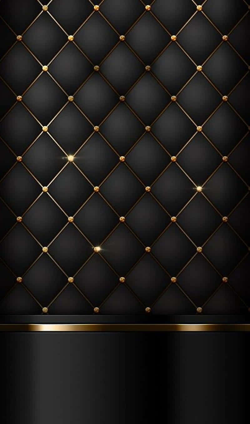 elegant black and gold, black tufted leather wall, gold stitching, HD Phone Wallpaper