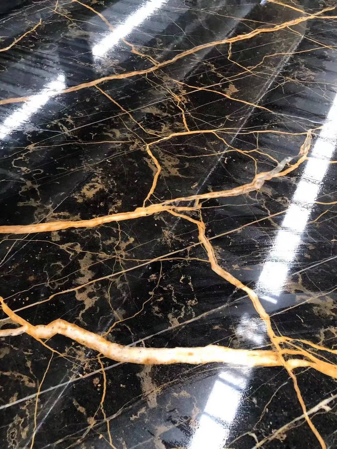 Black And Gold Marble Floor, polished black marble, intricate golden veins, HD Phone Wallpaper