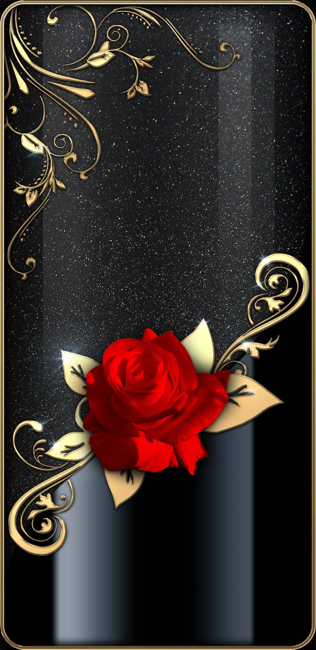 Red Rose, Black and Gold iPhone, Gold leaves, Full HD Phone Wallpaper