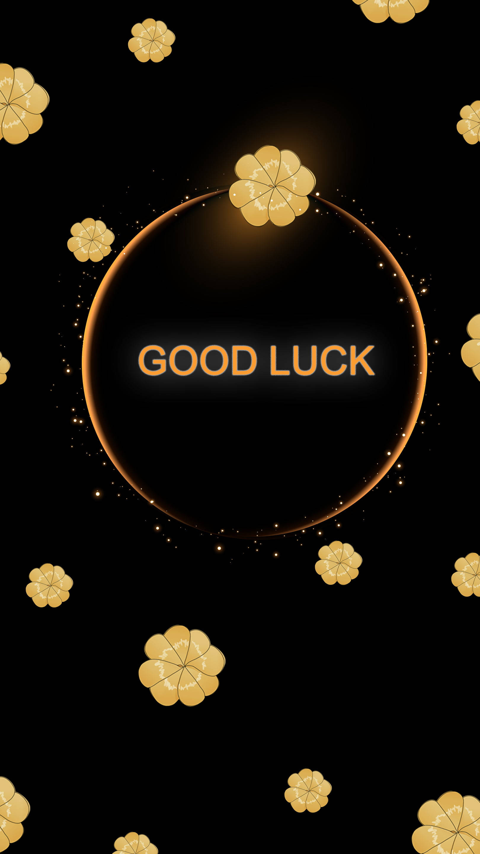 Black and Gold, golden four-leaf clovers, glowing orb, 2K Phone Wallpaper