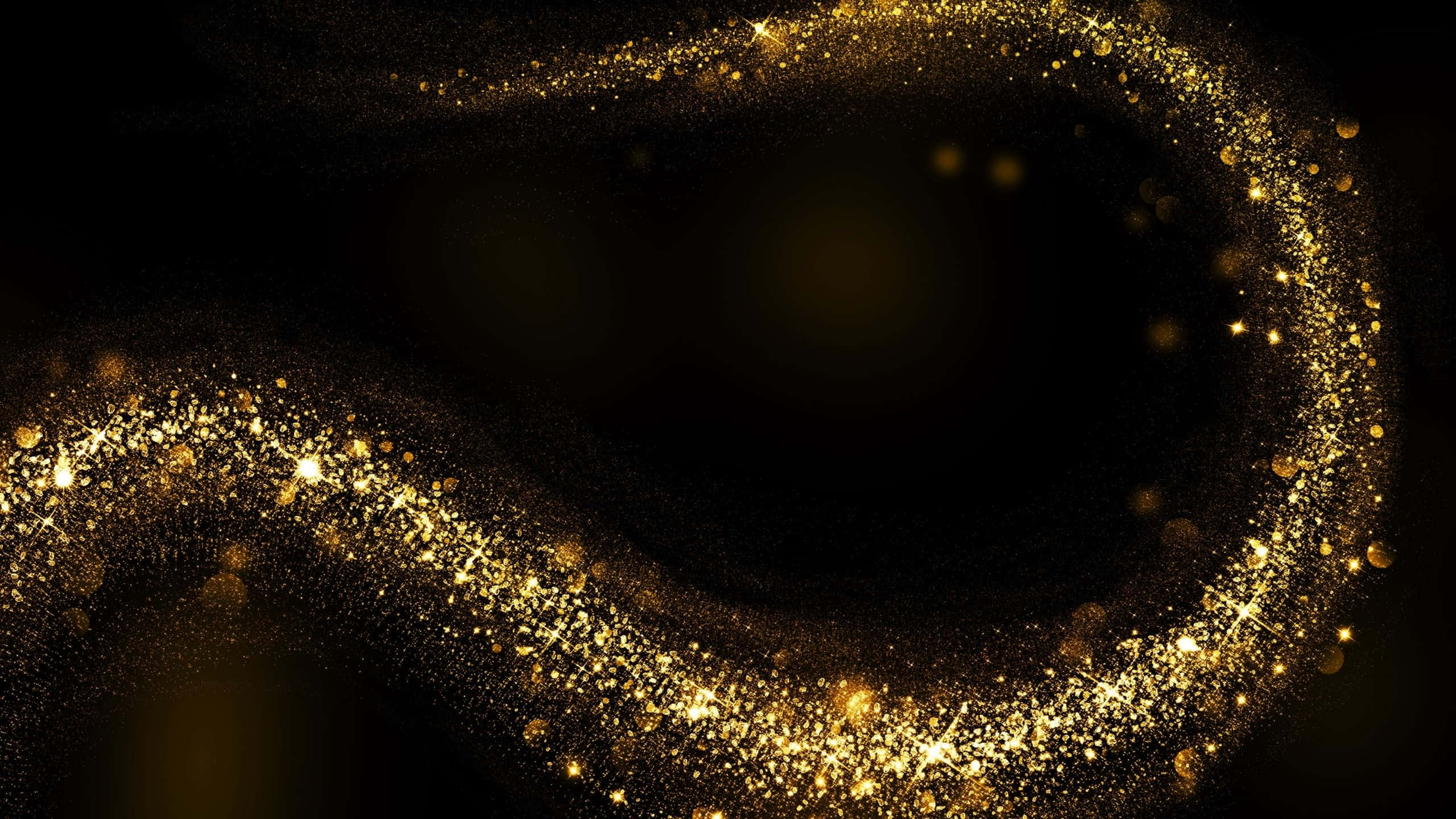 Black And Gold Glitter, golden glitter particles, deep black background, 2K Desktop Wallpaper