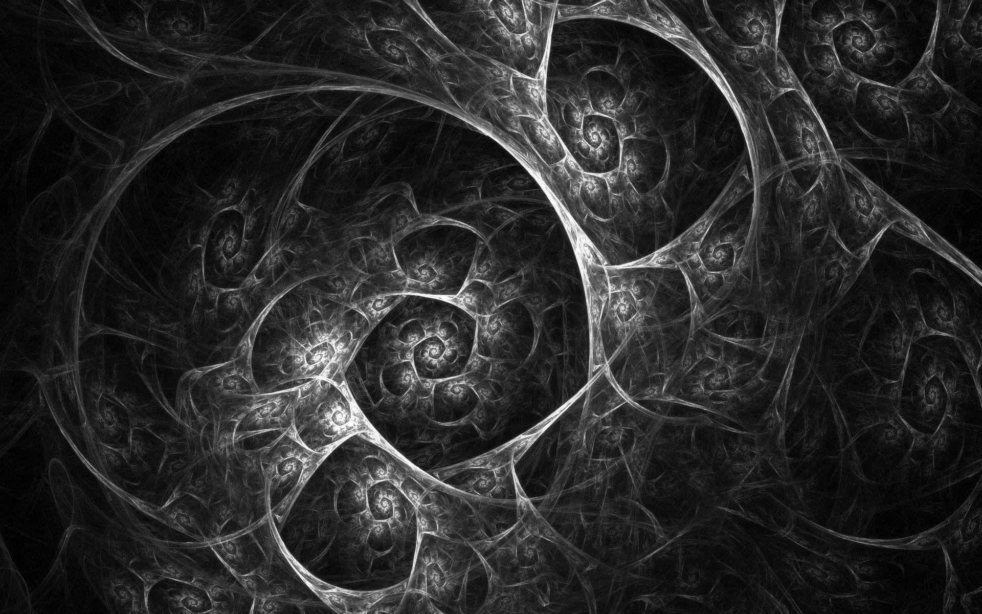 black and gray, fractal pattern, glowing spiral structures, Full HD Desktop Wallpaper