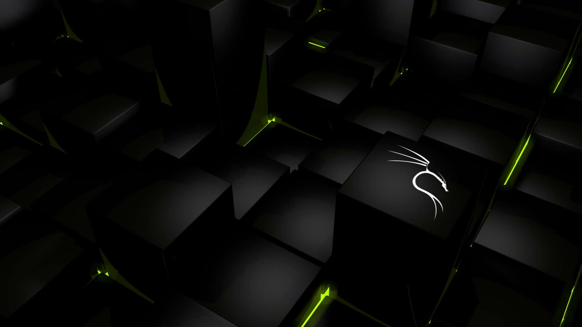 BackTrack Os, black cubes, glowing green edges, Full HD Desktop Wallpaper