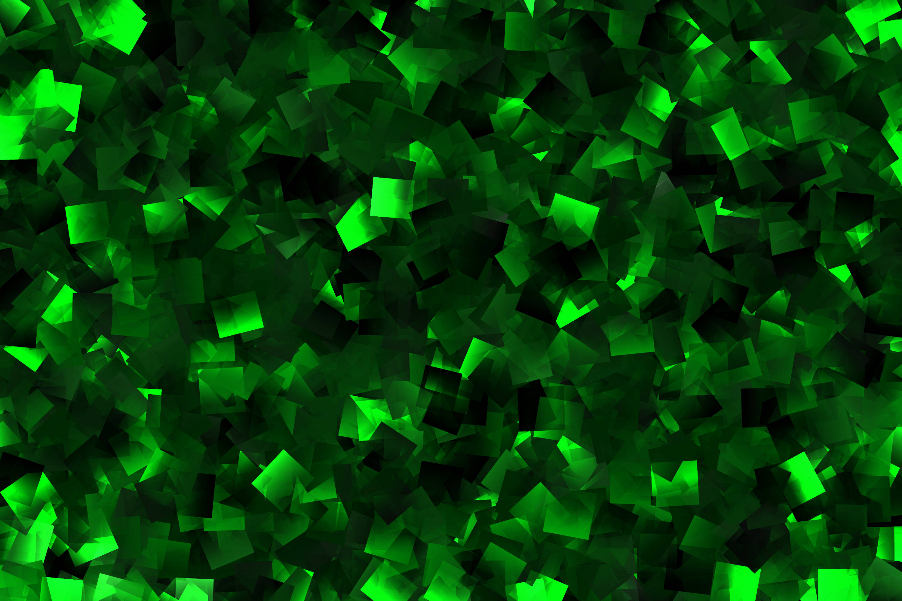 black and green crystals, glowing green geometric shards, dark background, 2K Desktop Wallpaper