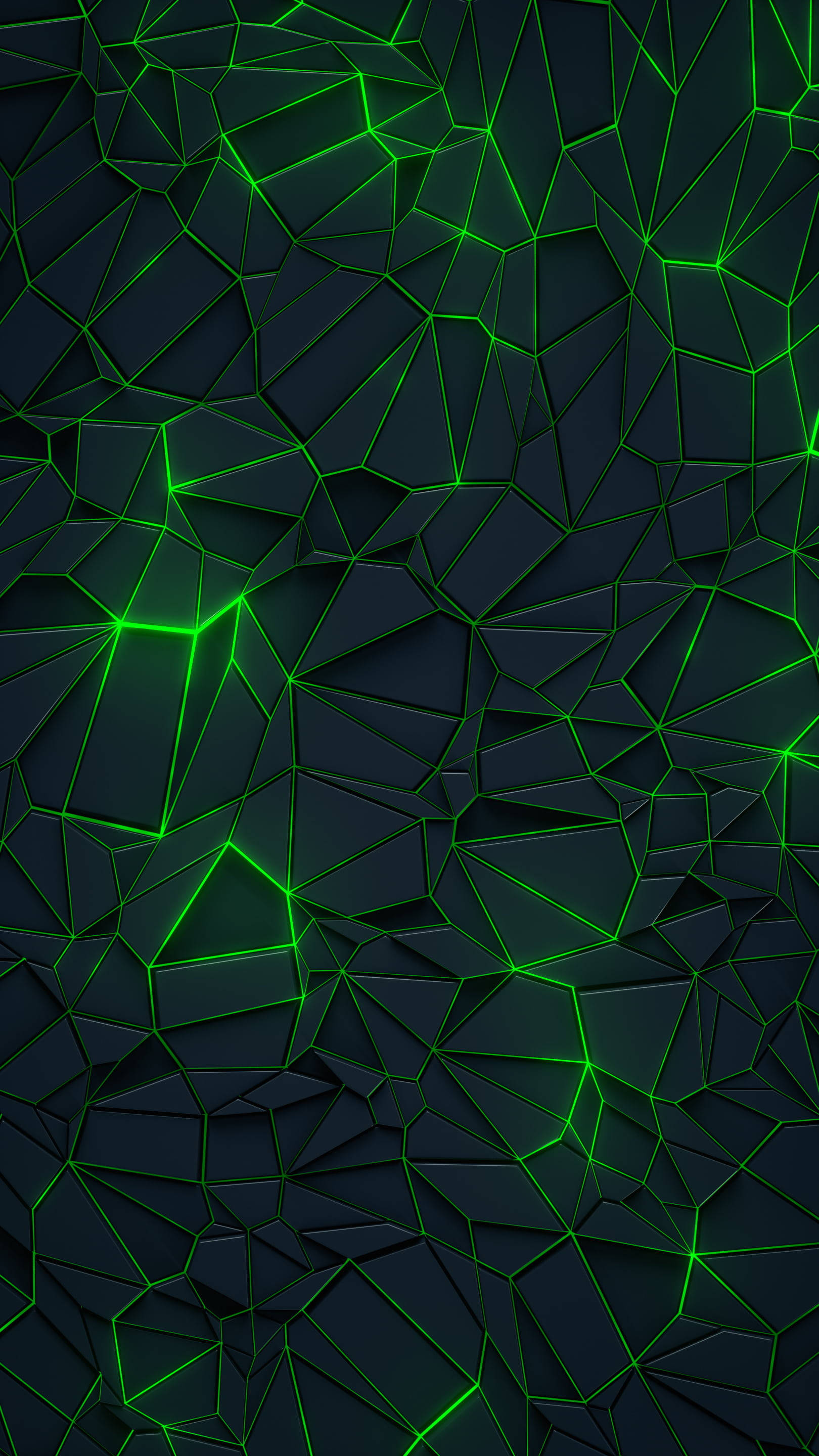 black and green, rocky pattern, glowing green neon lines, 2K Phone Wallpaper