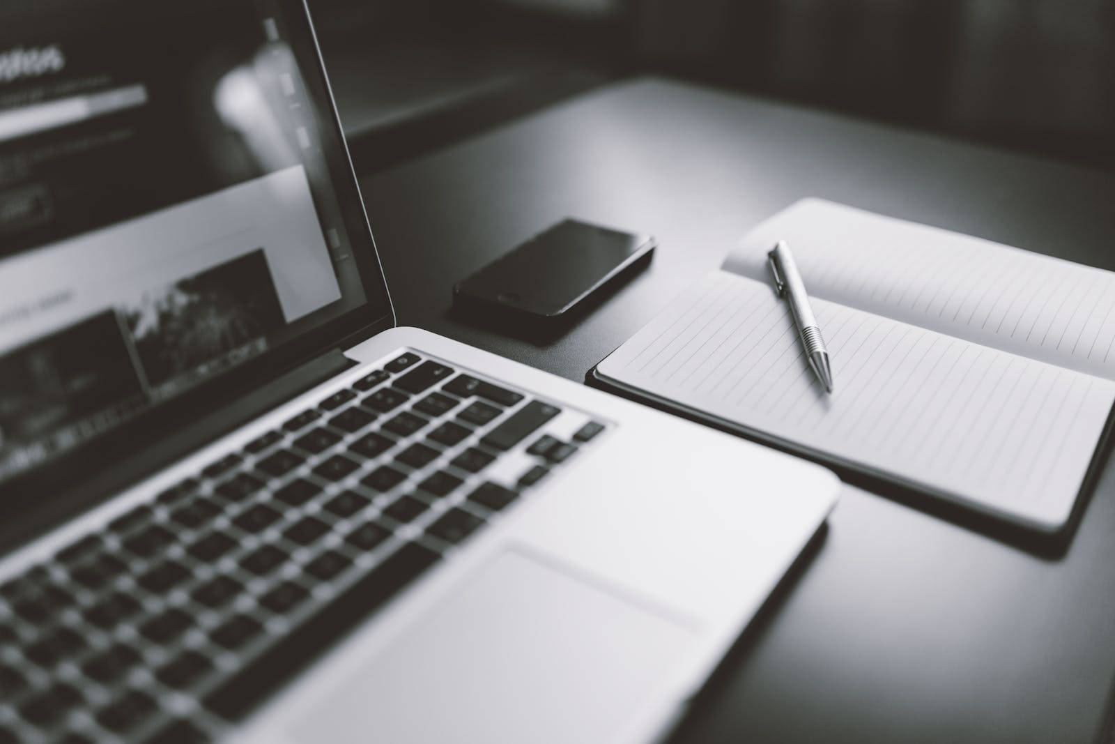 Black And Grey iPhone, minimalist workspace, laptop, HD Desktop Wallpaper