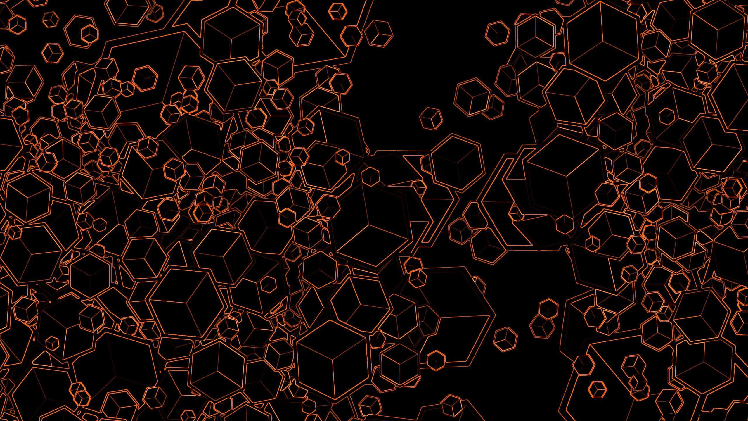Black and Orange, 2560 x 1440, glowing orange wireframe cubes, 2K Desktop Wallpaper