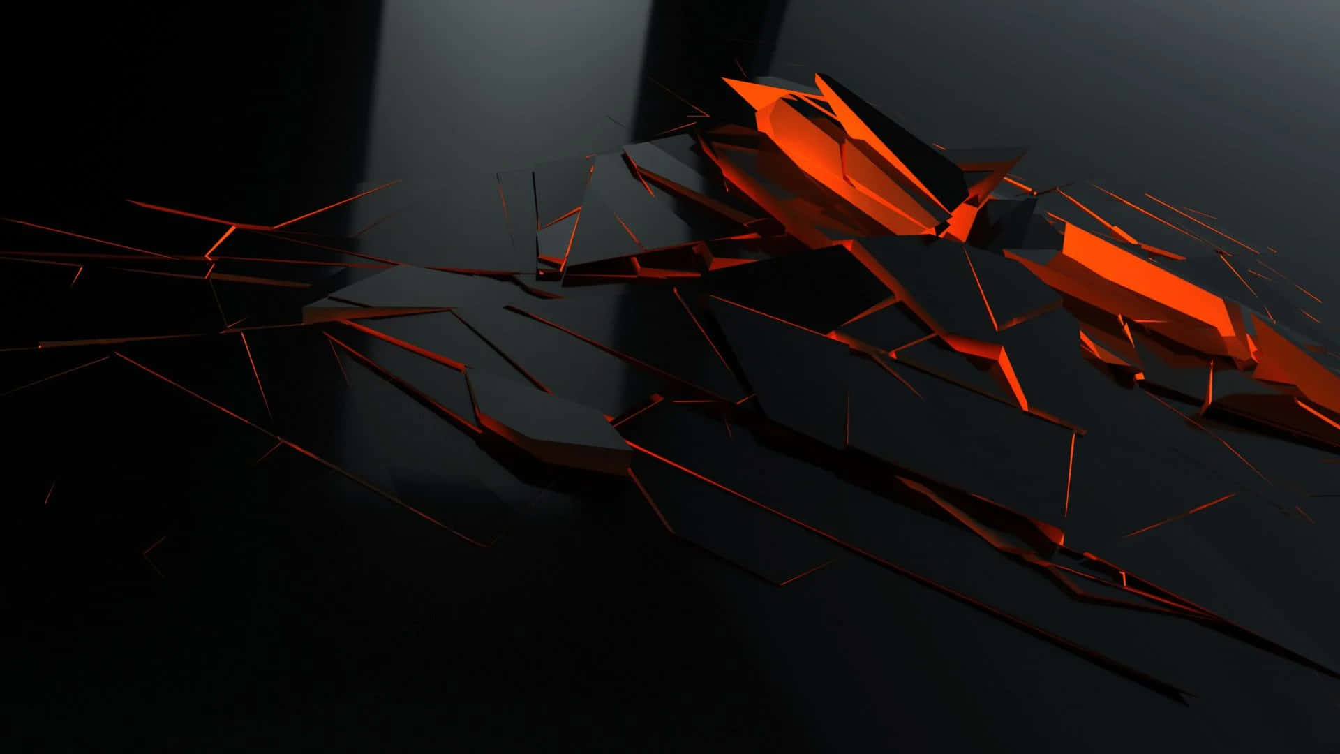 black and orange, geometric patterns, glowing orange cracks, Full HD Desktop Wallpaper