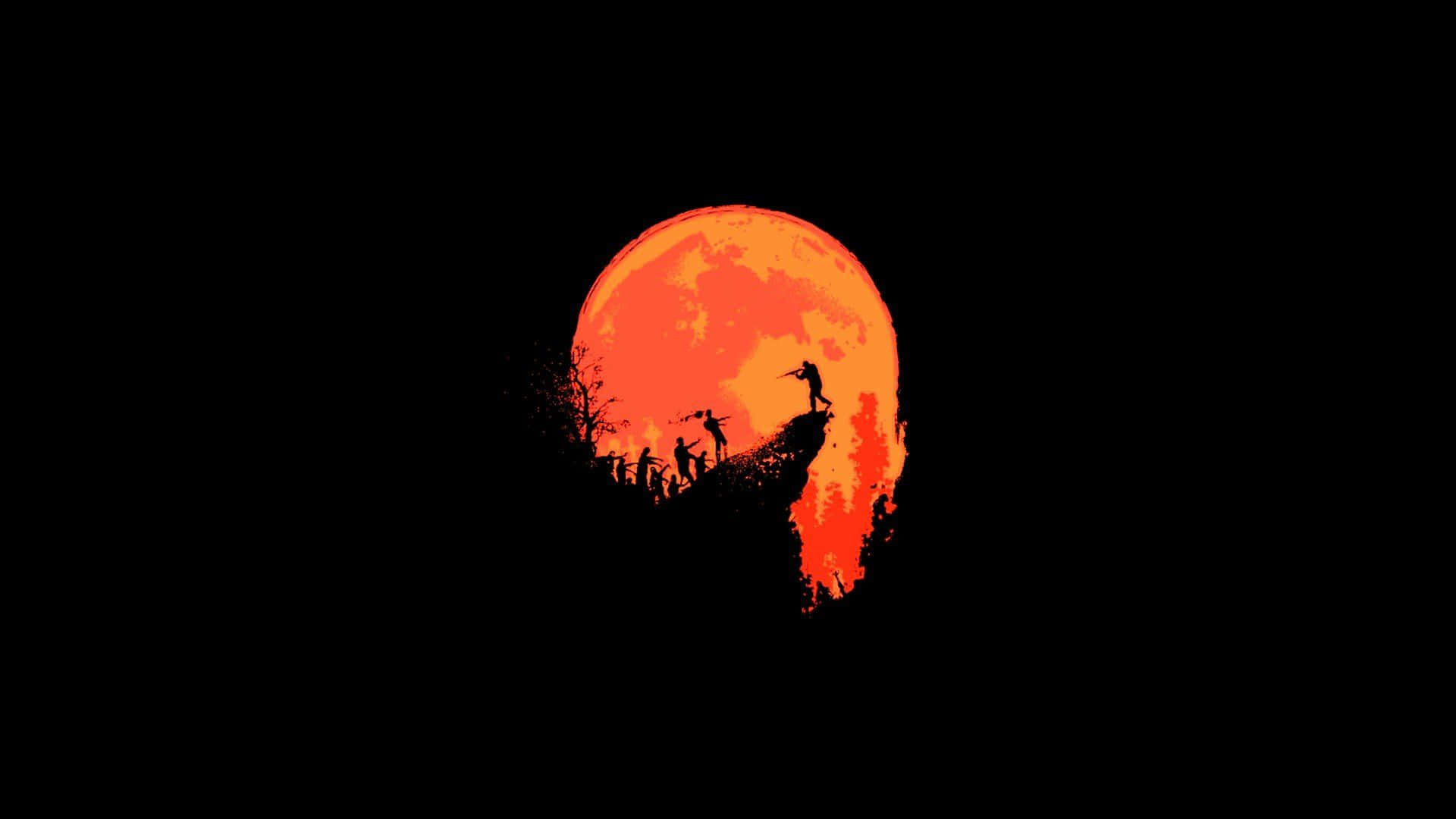 Black and Orange, glowing orange moon, stark black void, Full HD Desktop Wallpaper