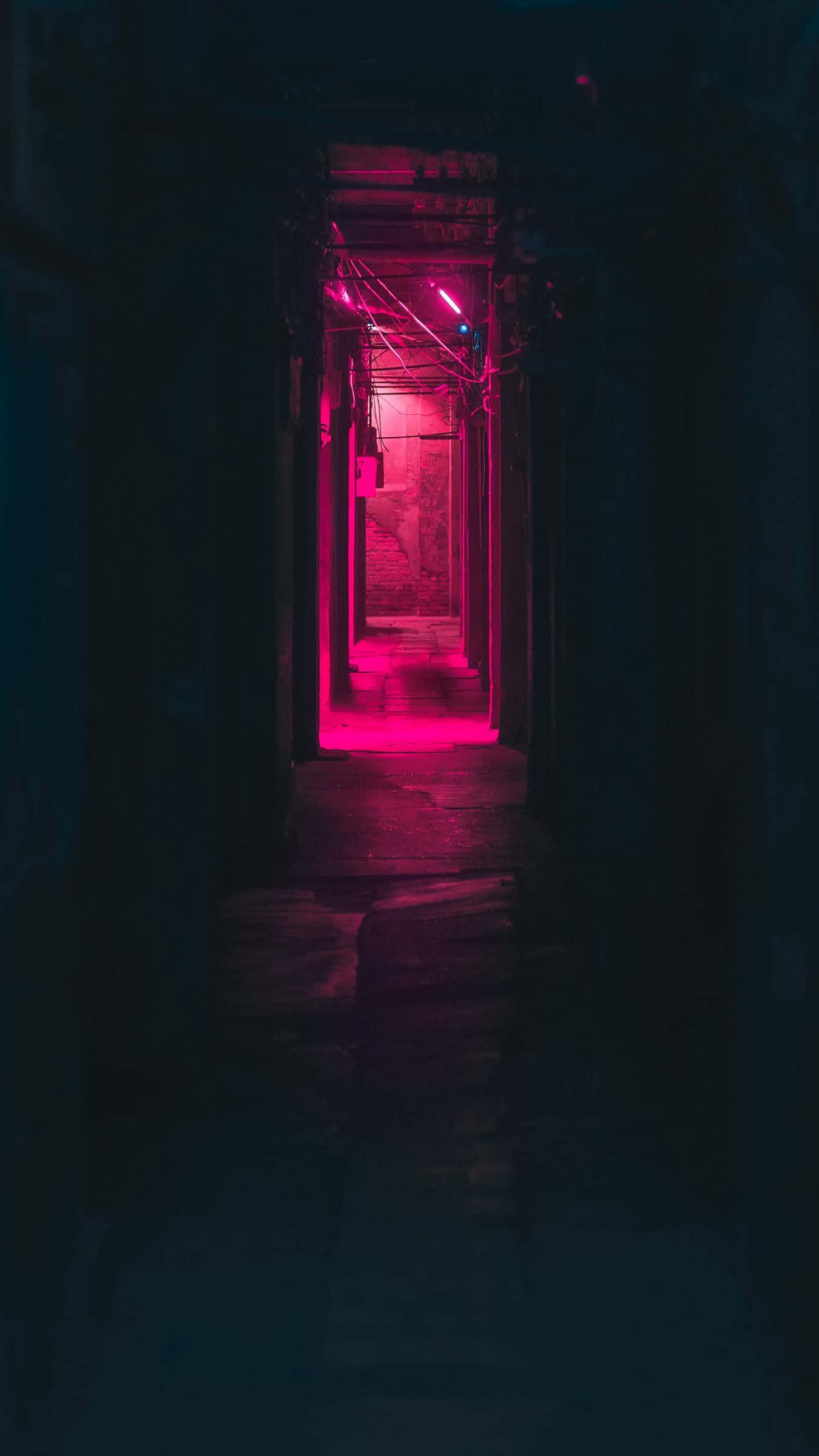 Black And Pink iPhone, dark hallway, pink neon lights, Full HD Phone Wallpaper