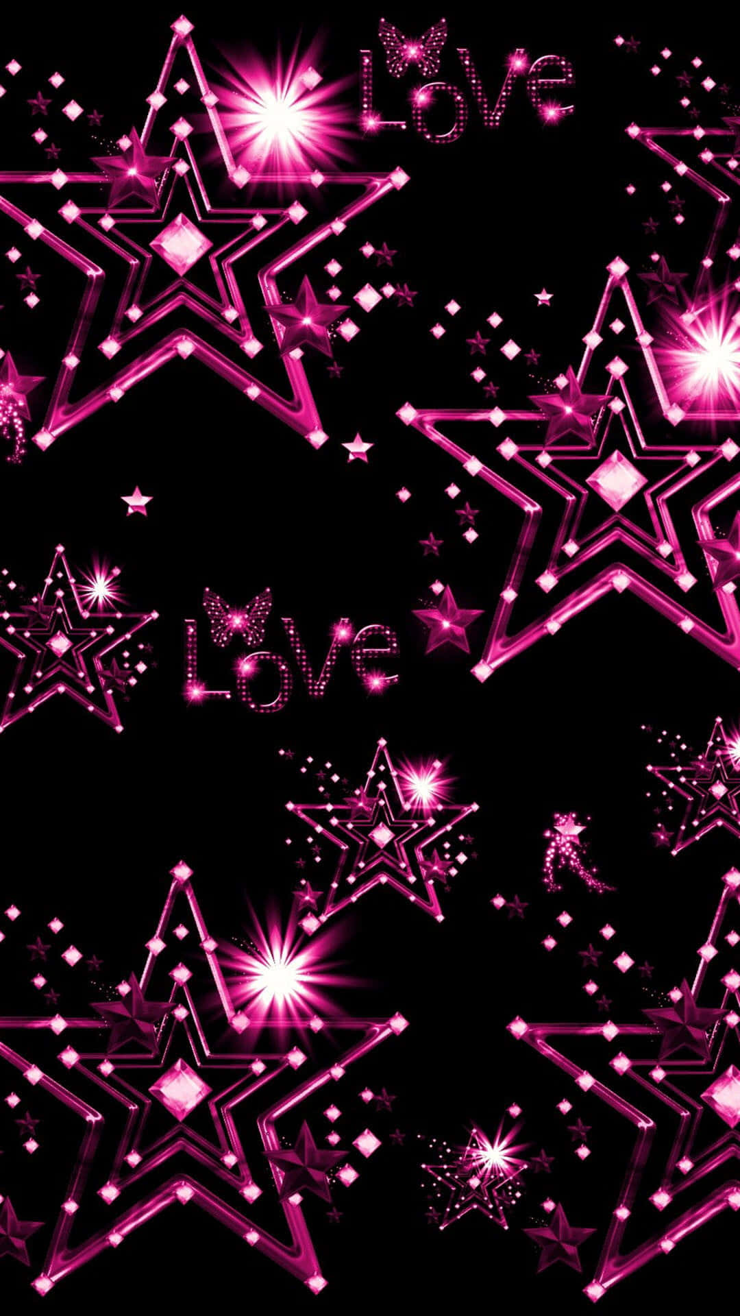 Black And Pink iPhone, pink stars, sparkling bursts, Full HD Phone Wallpaper
