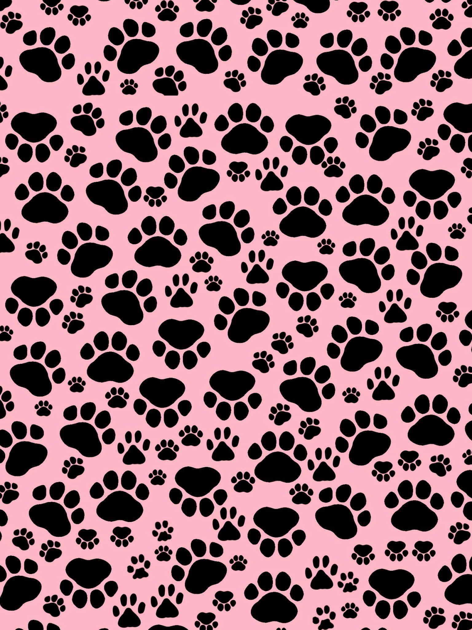 black and pink iPhone, paw prints, soft pink background, Full HD Phone Wallpaper
