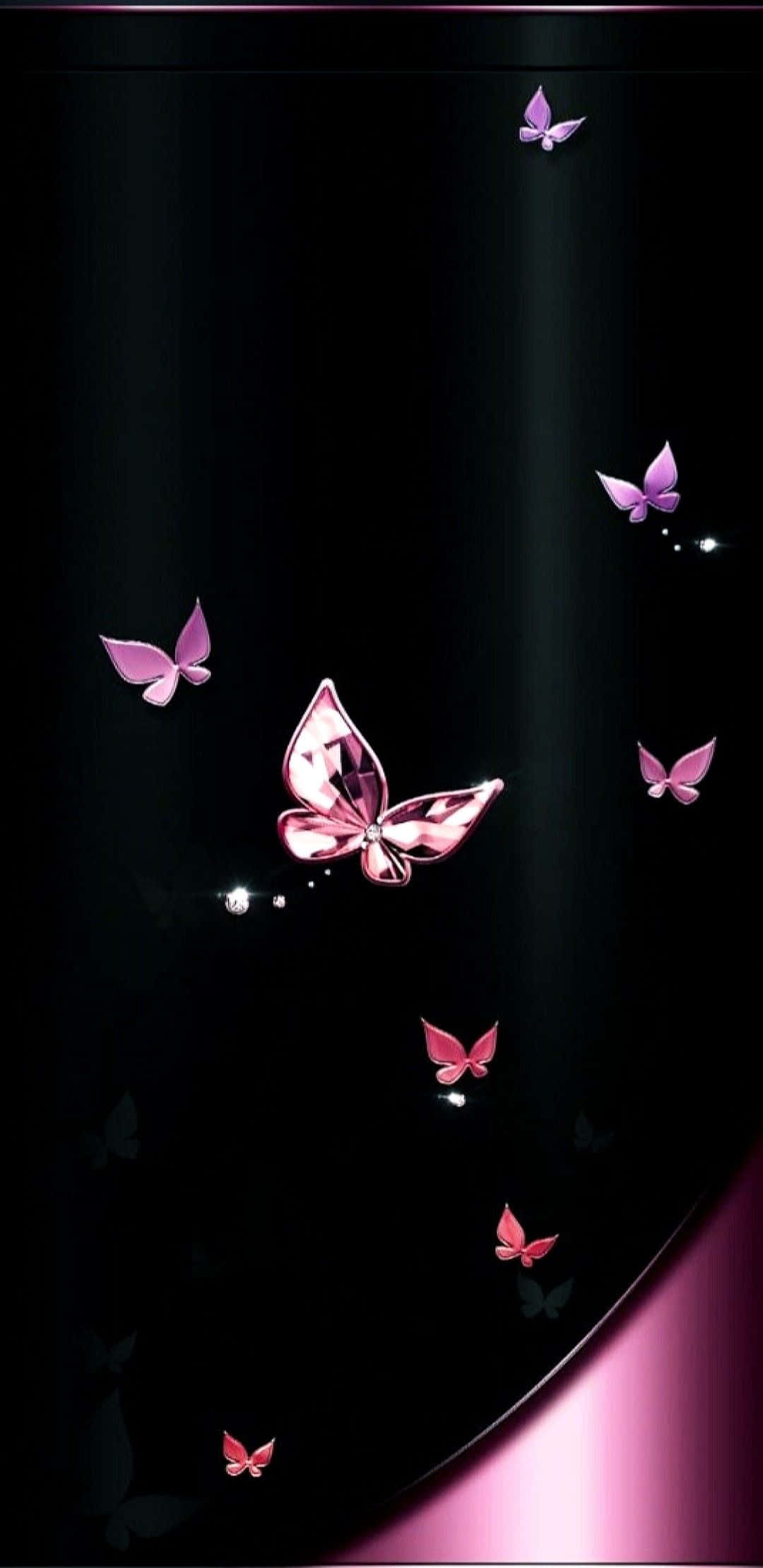 Black And Pink iPhone, pink butterflies, deep black background, Full HD Phone Wallpaper