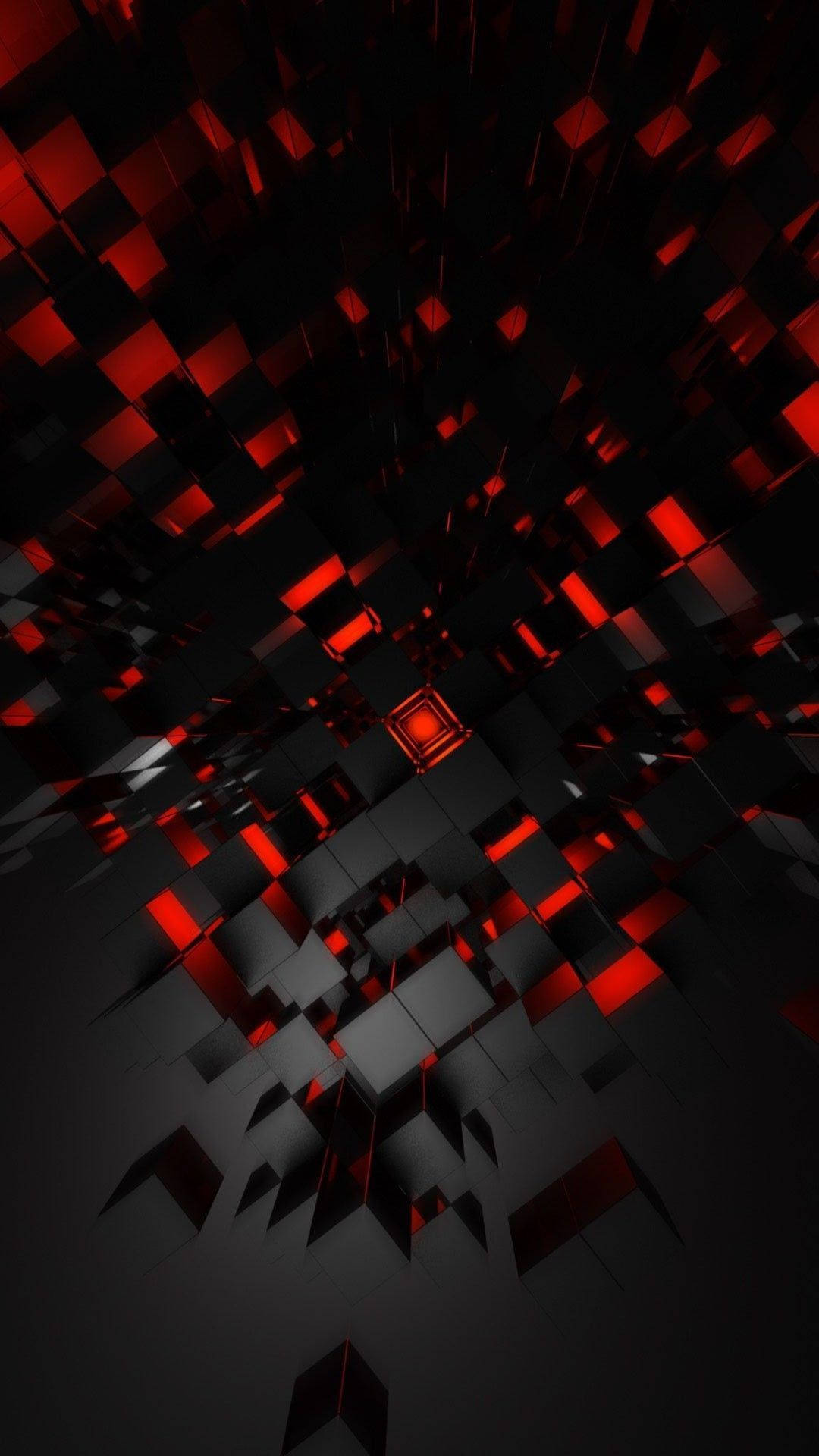 Red and Black iPhone, glowing red cubes, futuristic digital vortex, Full HD Phone Wallpaper