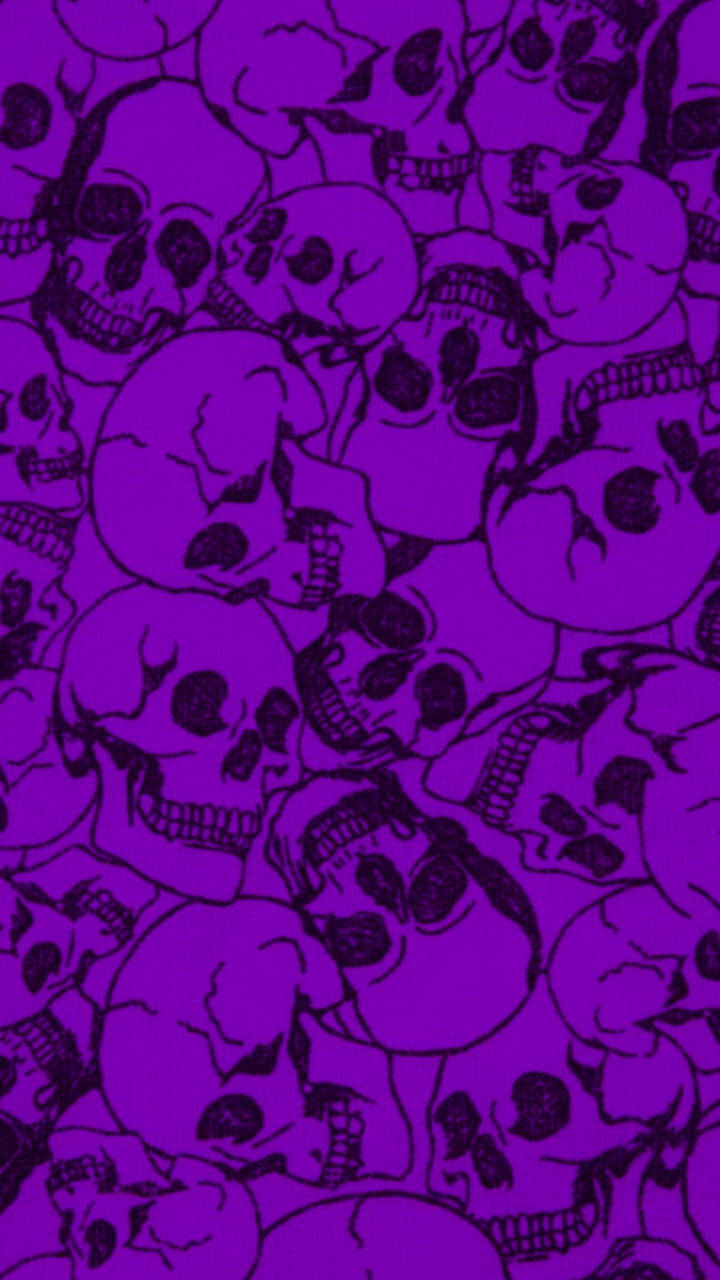 Black And Purple Aesthetic, skull pattern, vibrant purple background, HD Phone Wallpaper