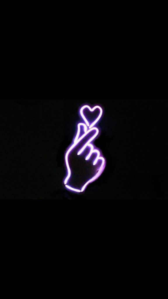 Black And Purple Aesthetic, glowing purple neon sign, hand making a heart gesture, SD Phone Wallpaper