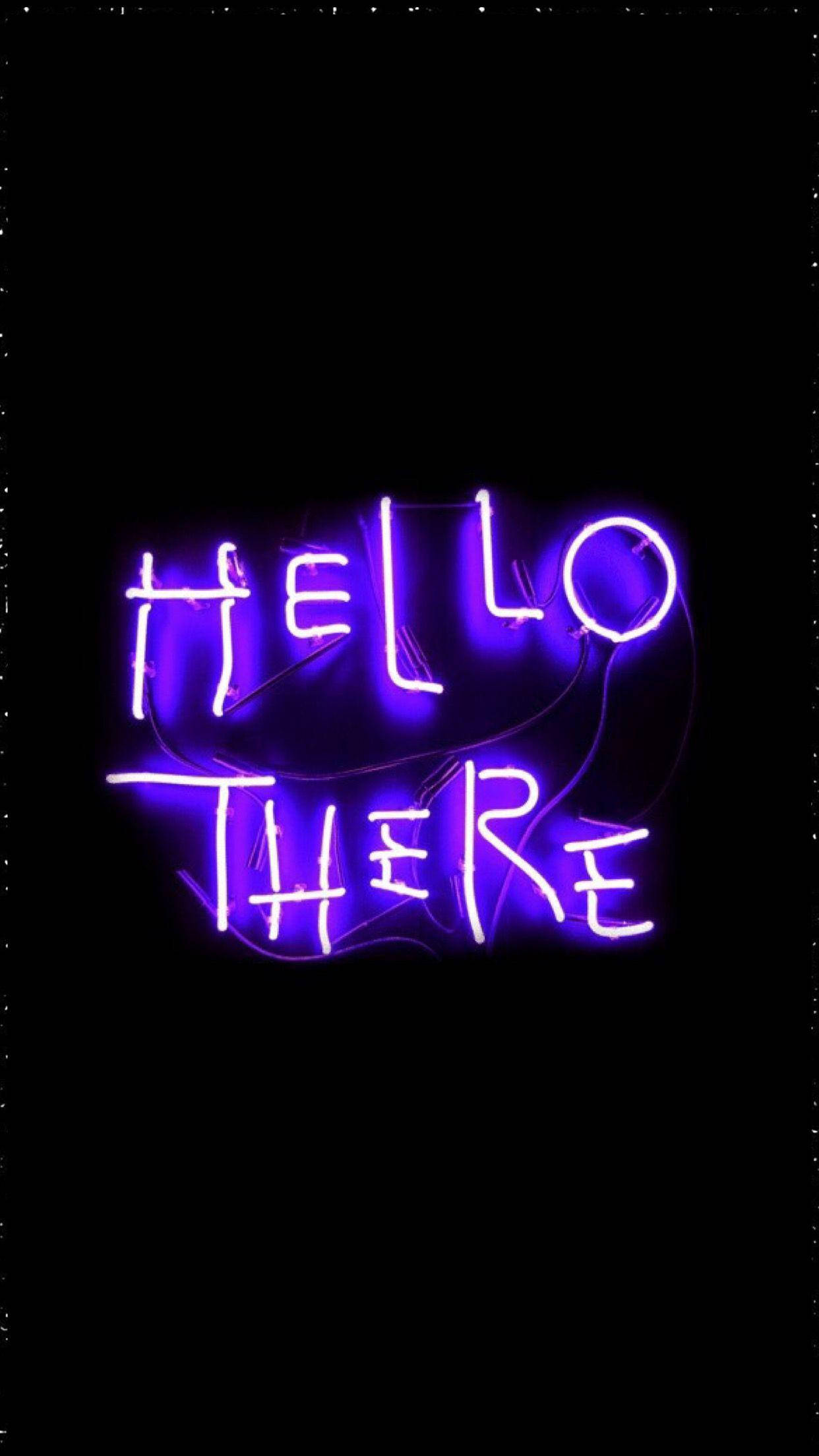 hello there, vibrant purple neon sign, pitch black background, Full HD Phone Wallpaper