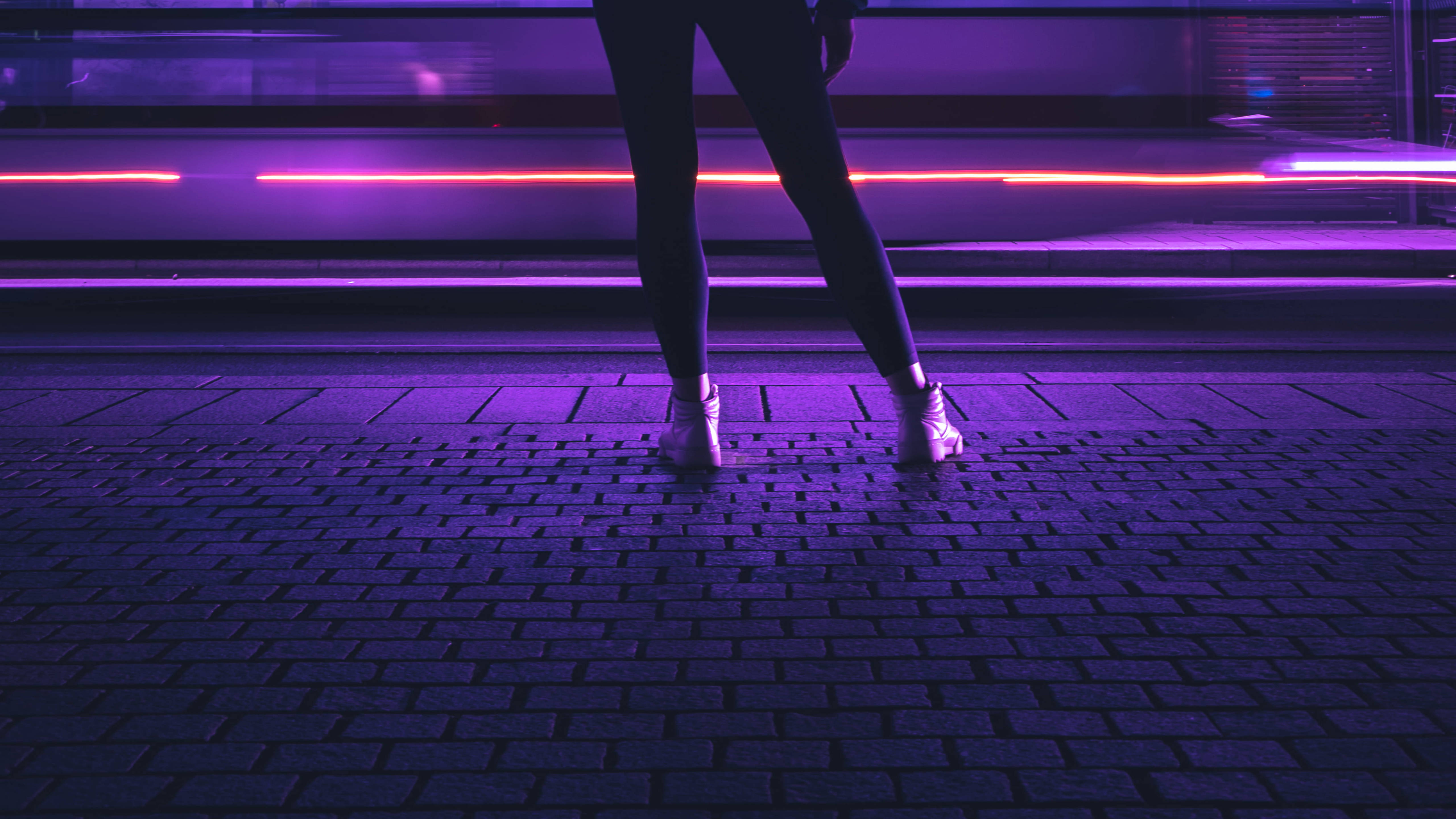 Black And Purple Aesthetic, cobblestone street, night, 5K Desktop Wallpaper