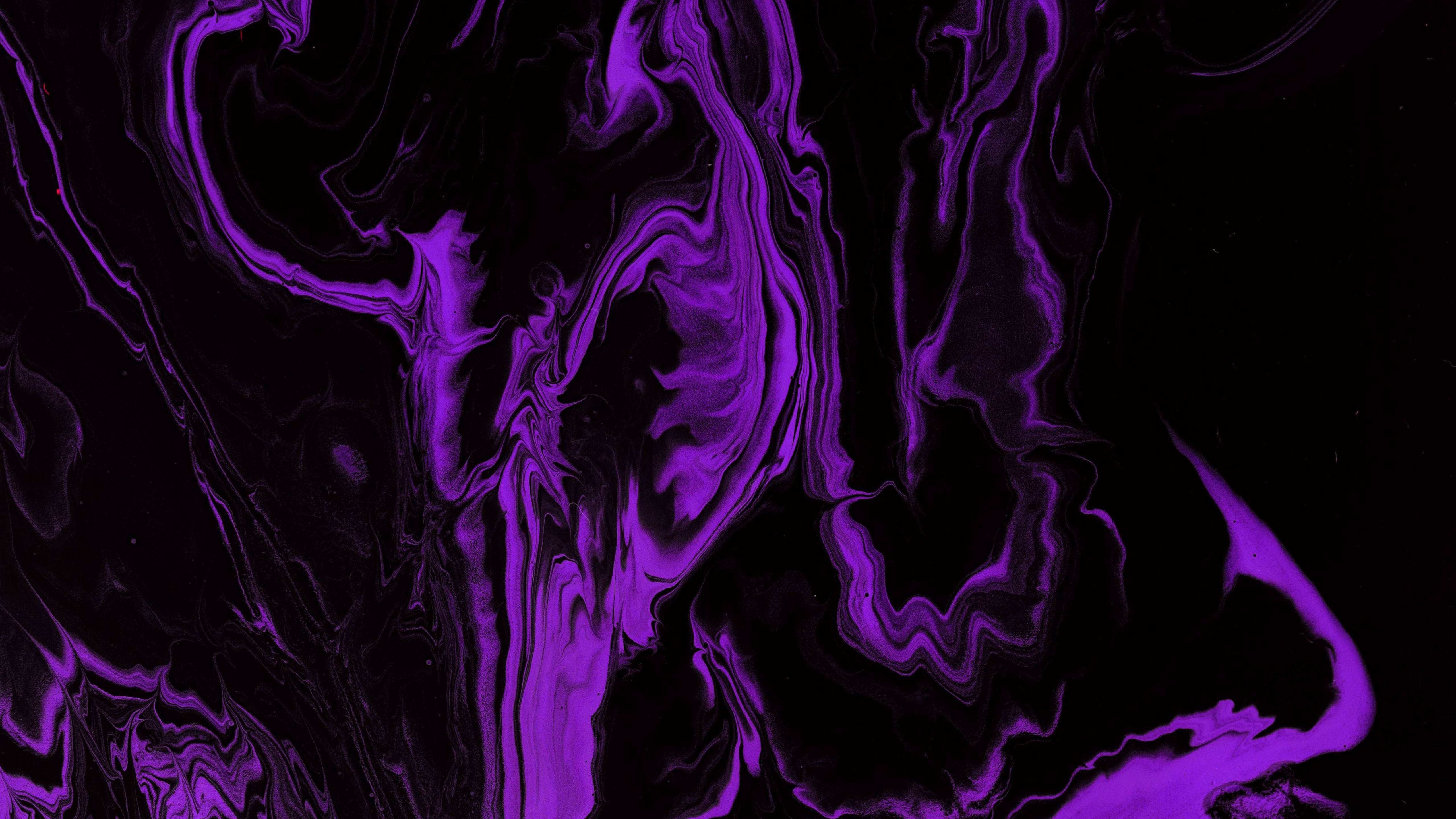 Black And Purple Aesthetic, vibrant purple liquid swirls, deep black background, 5K Desktop Wallpaper