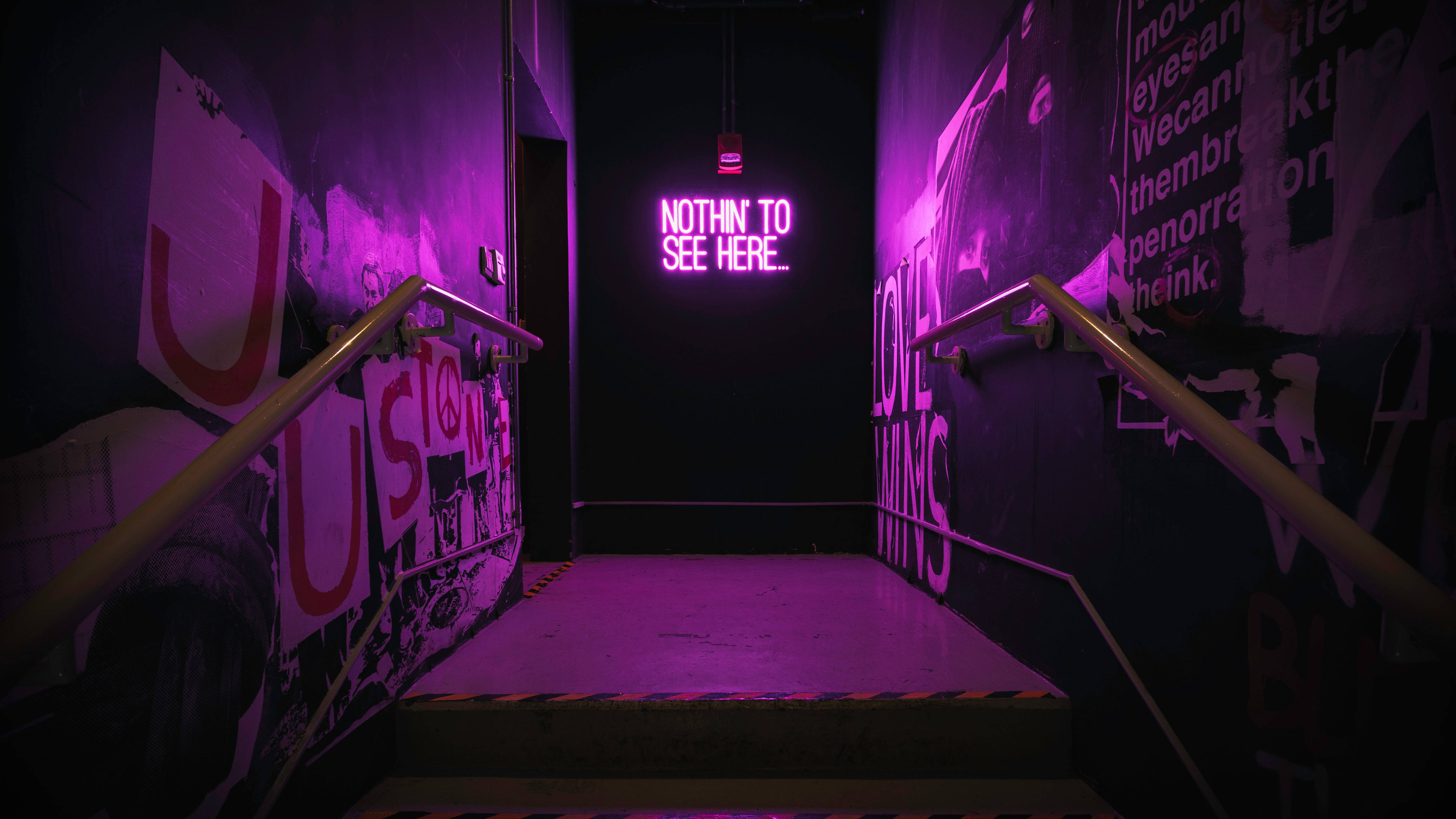 Black And Purple Aesthetic, neon signage, purple neon light, 5K Desktop Wallpaper