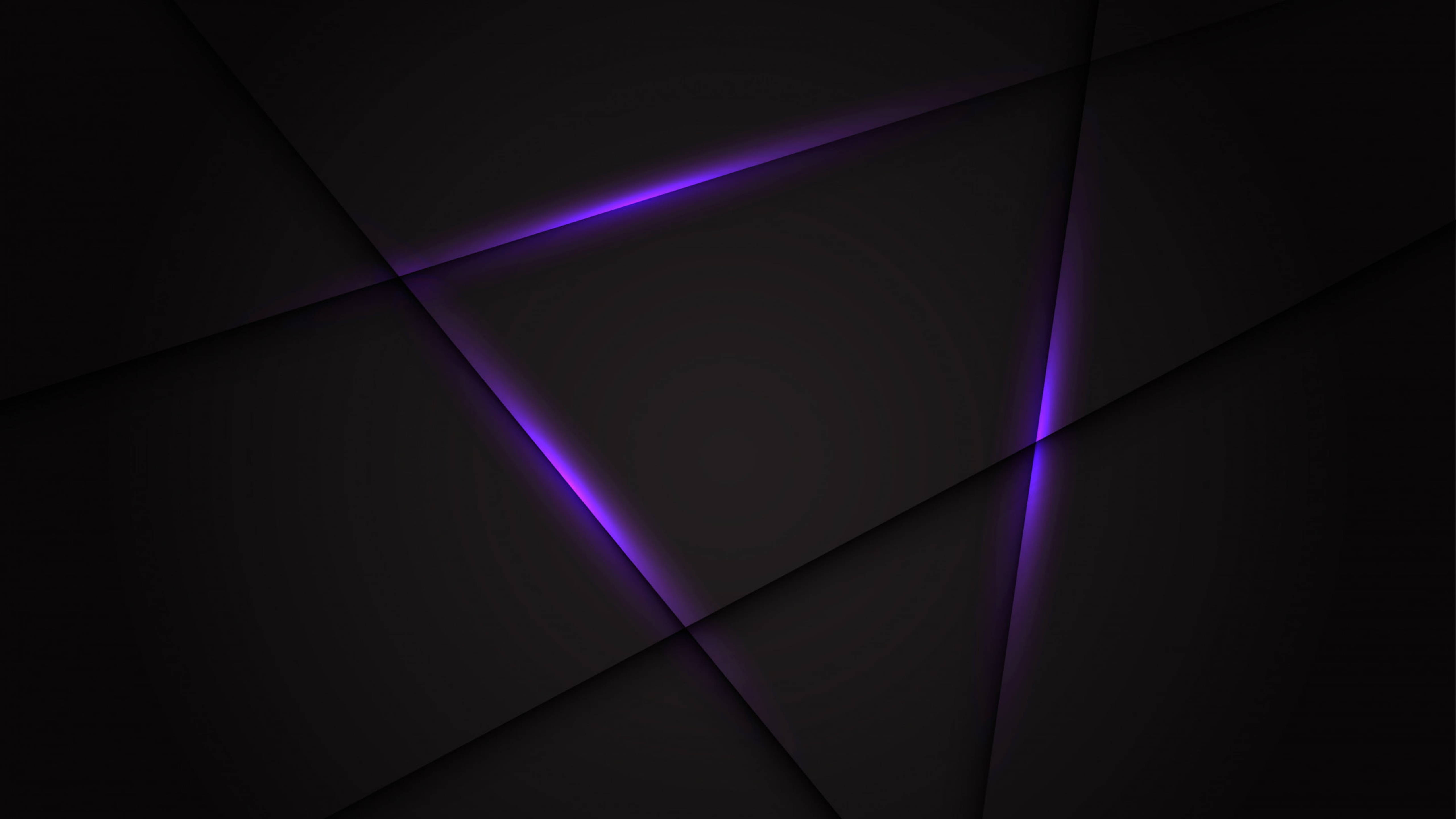 minimalist black and purple aesthetic, dark geometric panels, glowing purple neon lines, 5K Desktop Wallpaper
