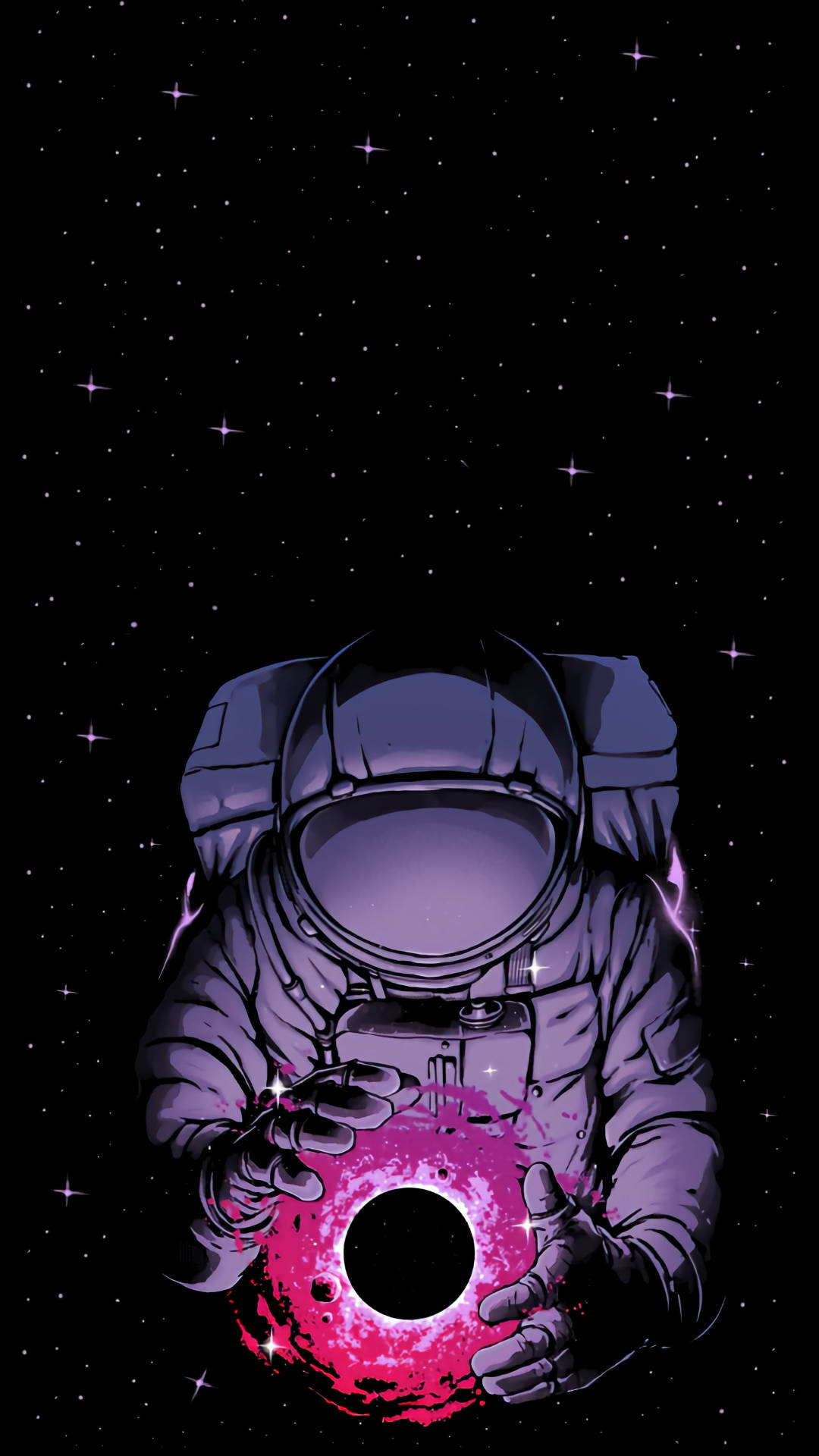 Black And Purple Aesthetic Astronaut, purple suit, glowing pink black hole, Full HD Phone Wallpaper