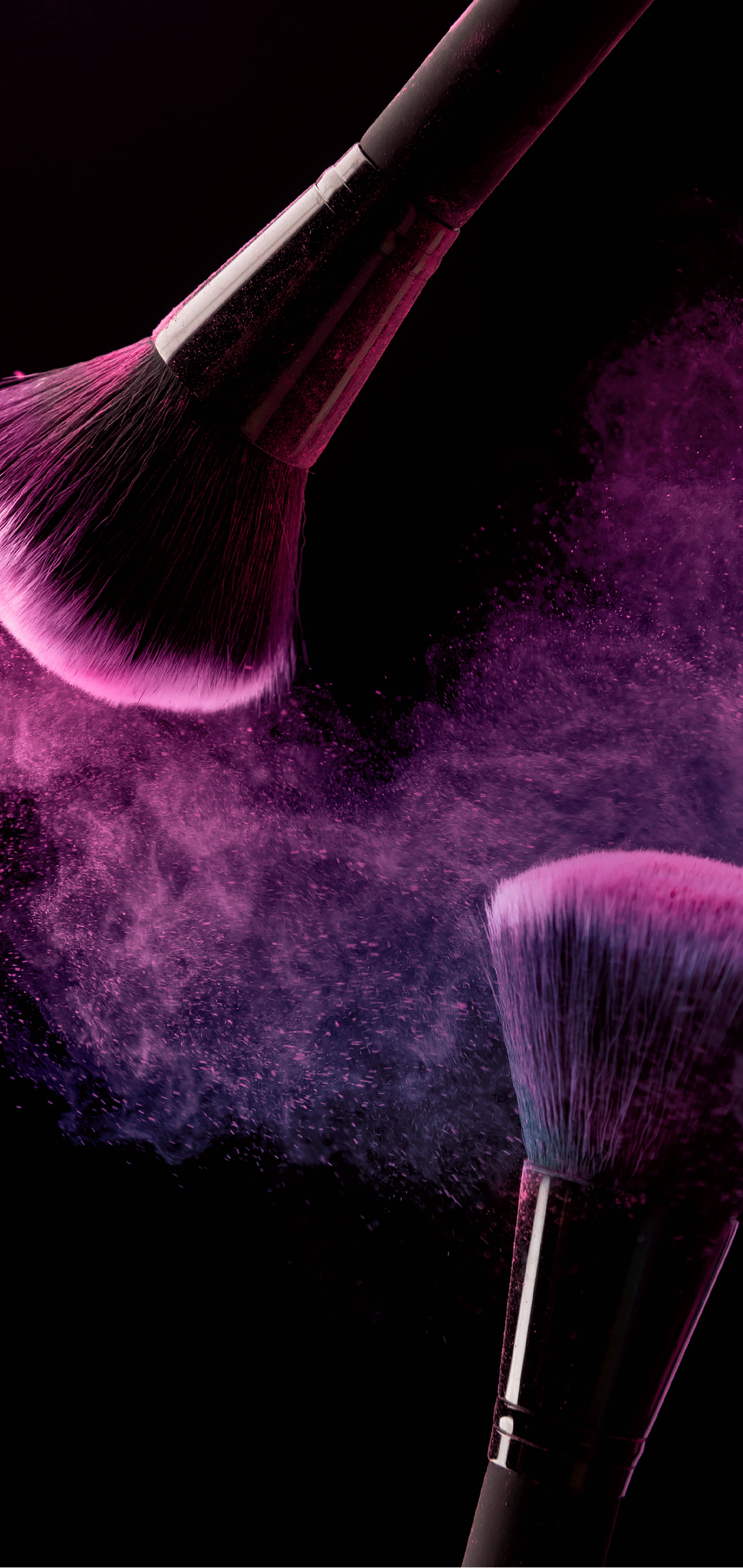 Black And Purple Aesthetic, vibrant purple powder, stark black background, 5K Phone Wallpaper