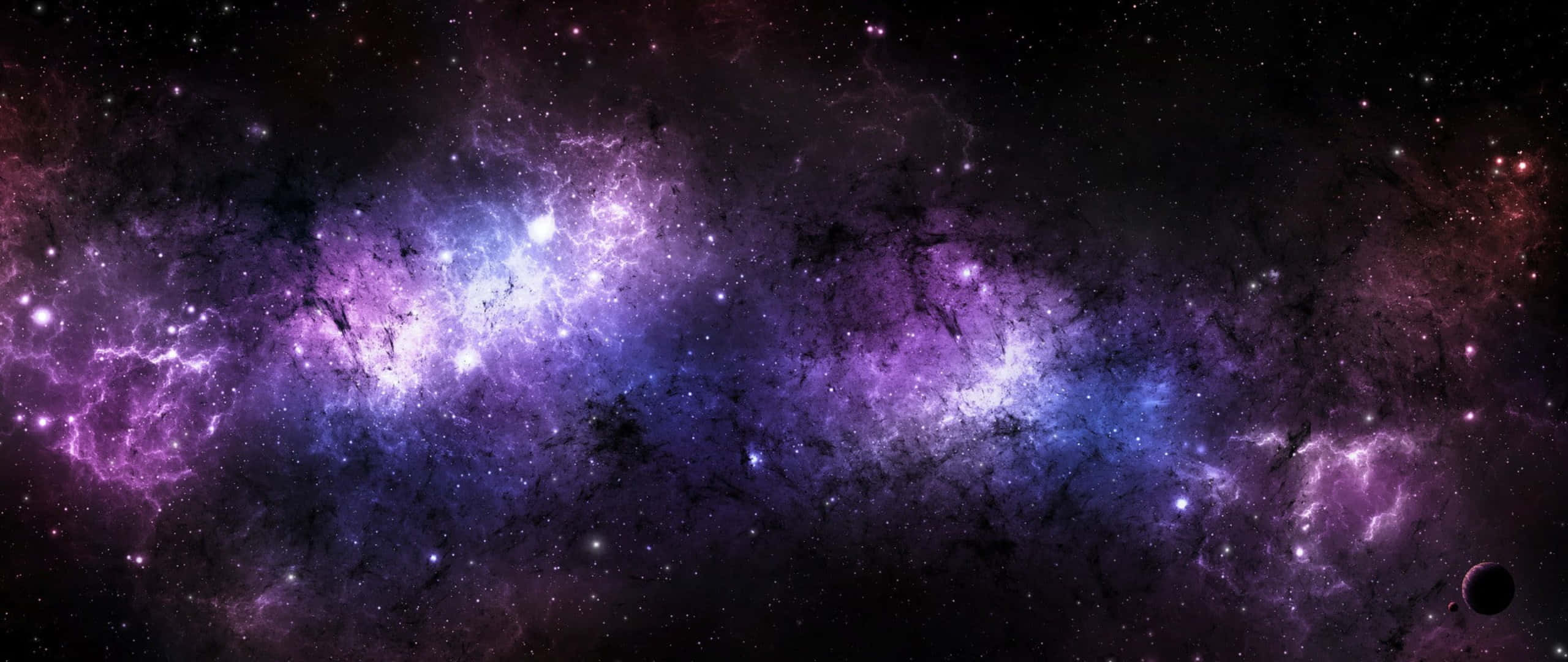 black and purple galaxy, glowing purple, blue nebulae, 2K Desktop Wallpaper