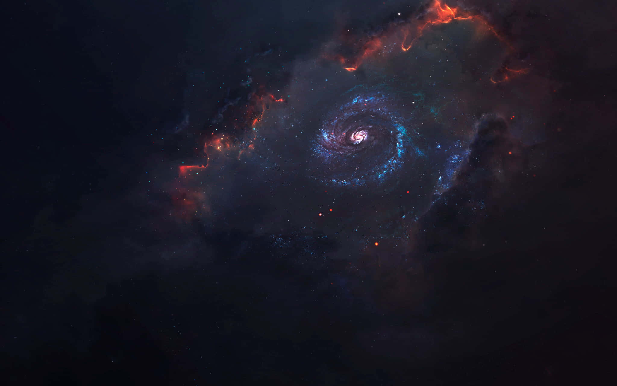 Black and Purple Galaxy, swirling spiral galaxy, glowing blue core, Full HD Desktop Wallpaper