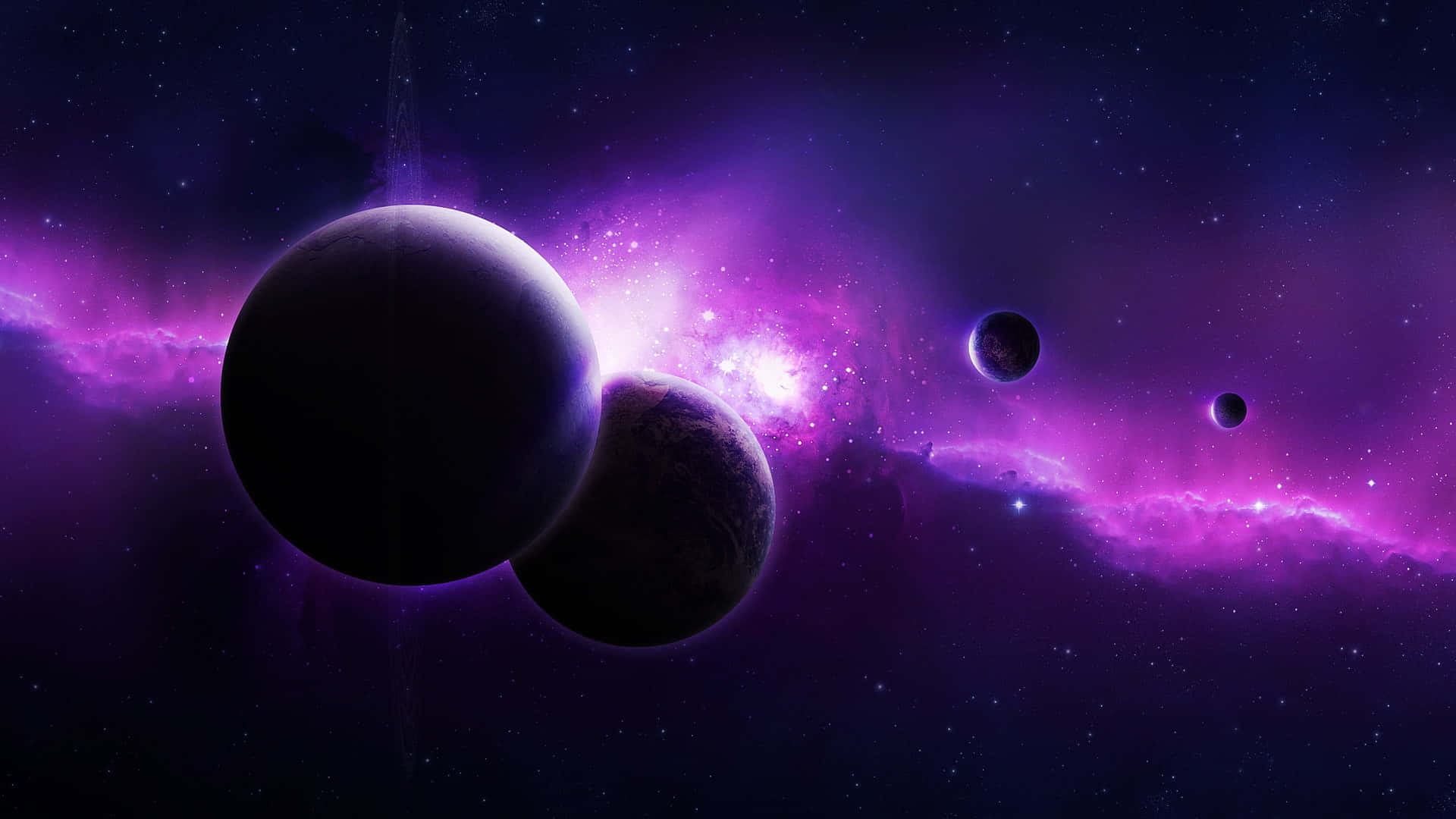 Black and Purple Galaxy, vibrant purple nebula, dark planets, Full HD Desktop Wallpaper