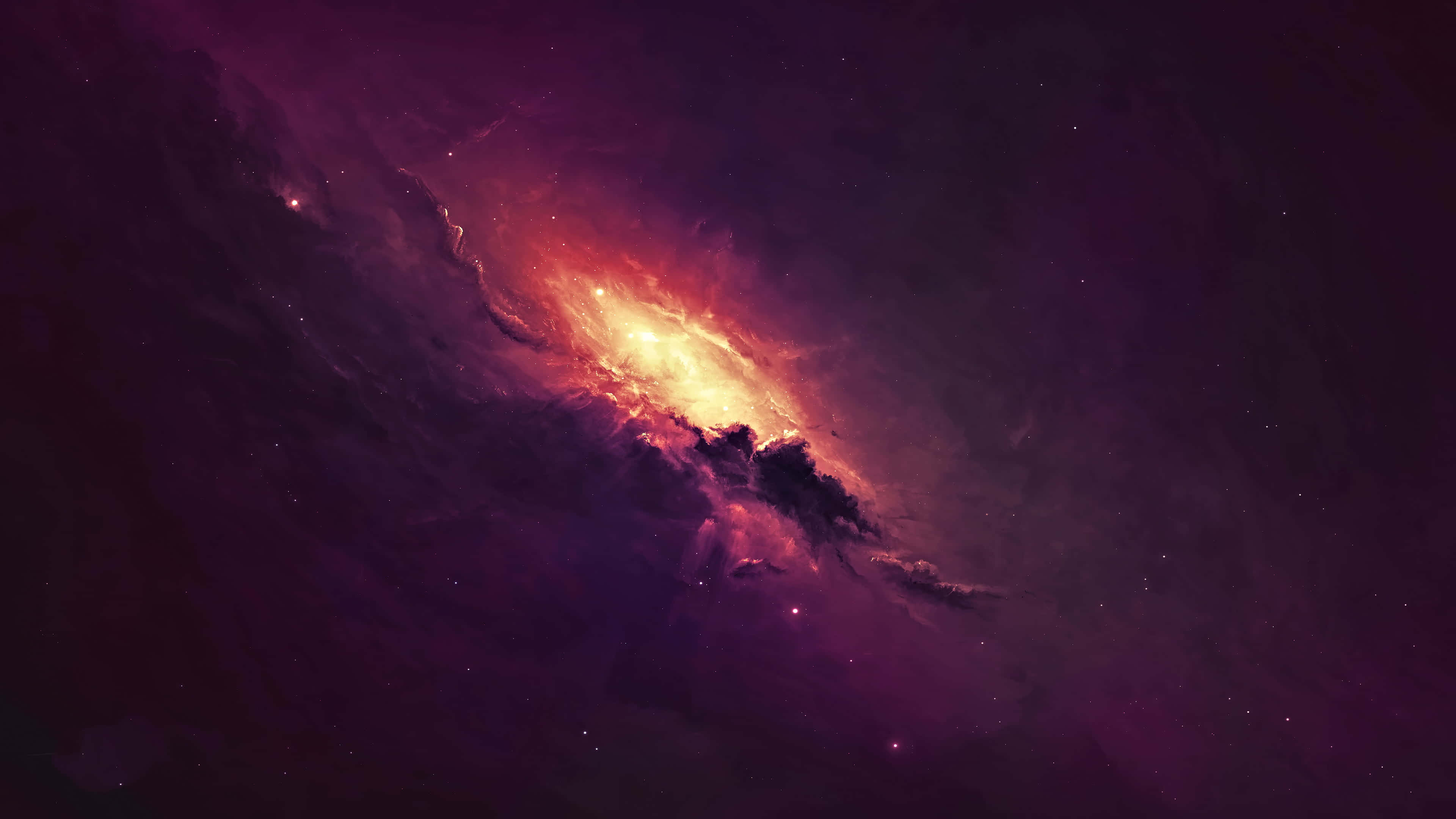 Black and Purple Galaxy, cosmic nebula, fiery orange, 4K Desktop Wallpaper