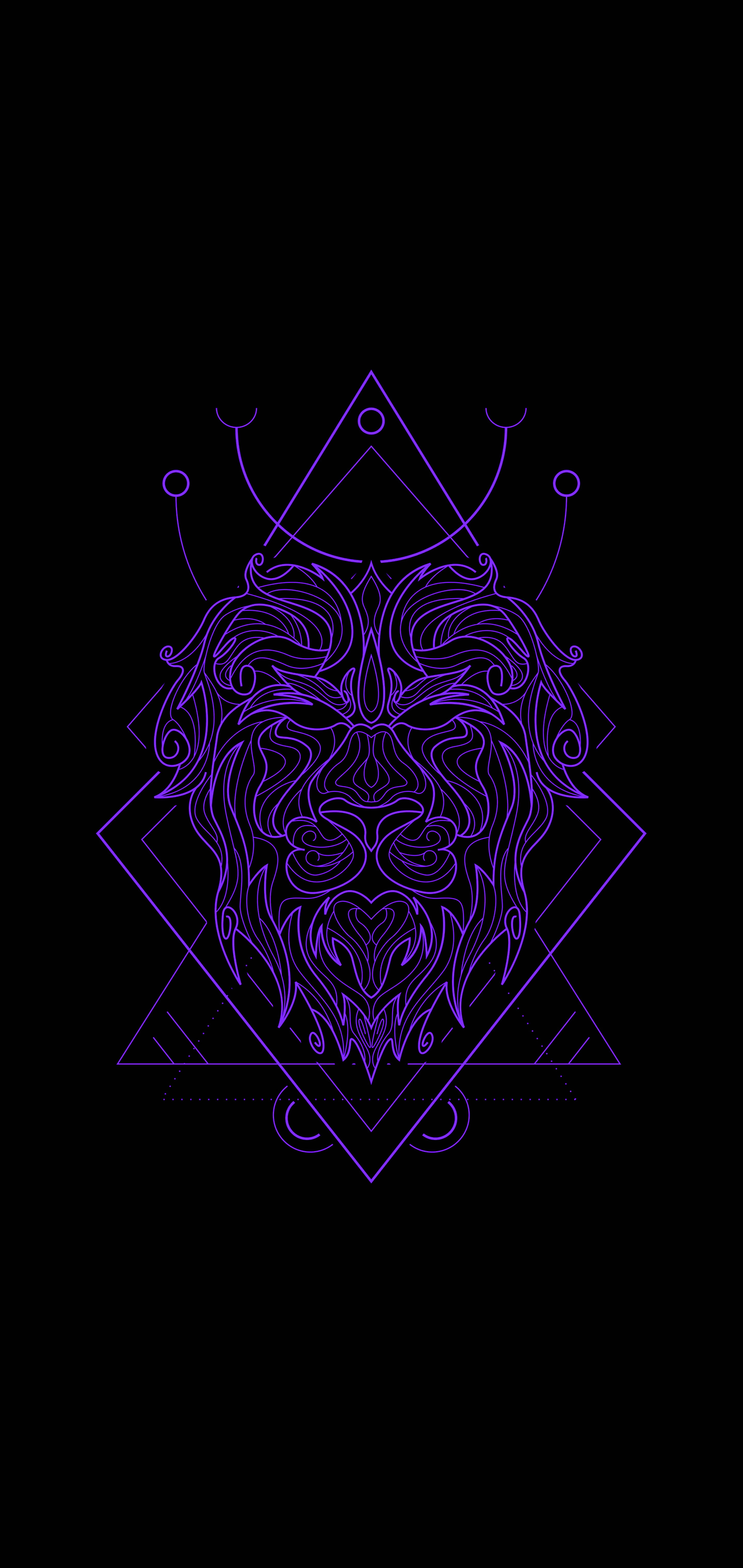 Lion Illustration, black background, glowing purple, 5K Phone Wallpaper