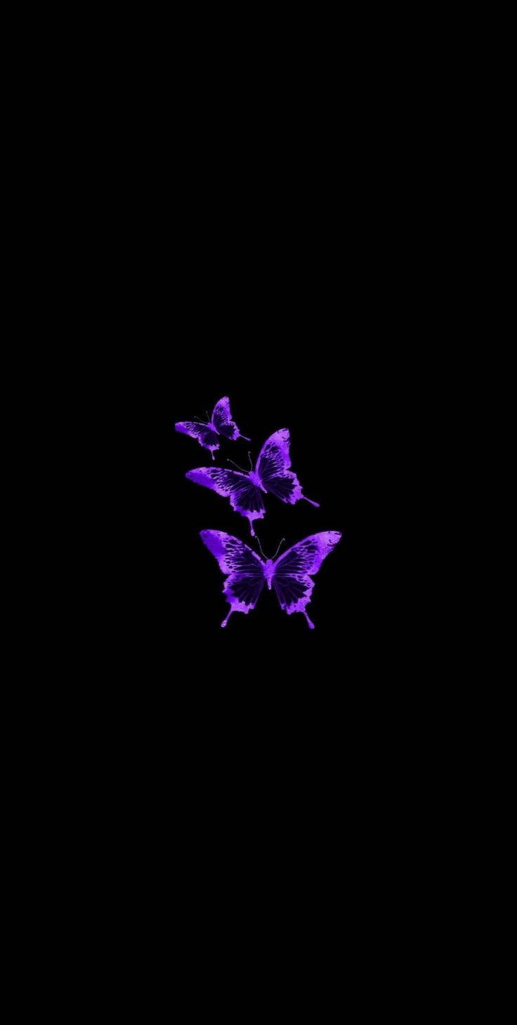 black and purple phone, glowing purple butterflies, pure black background, HD Phone Wallpaper