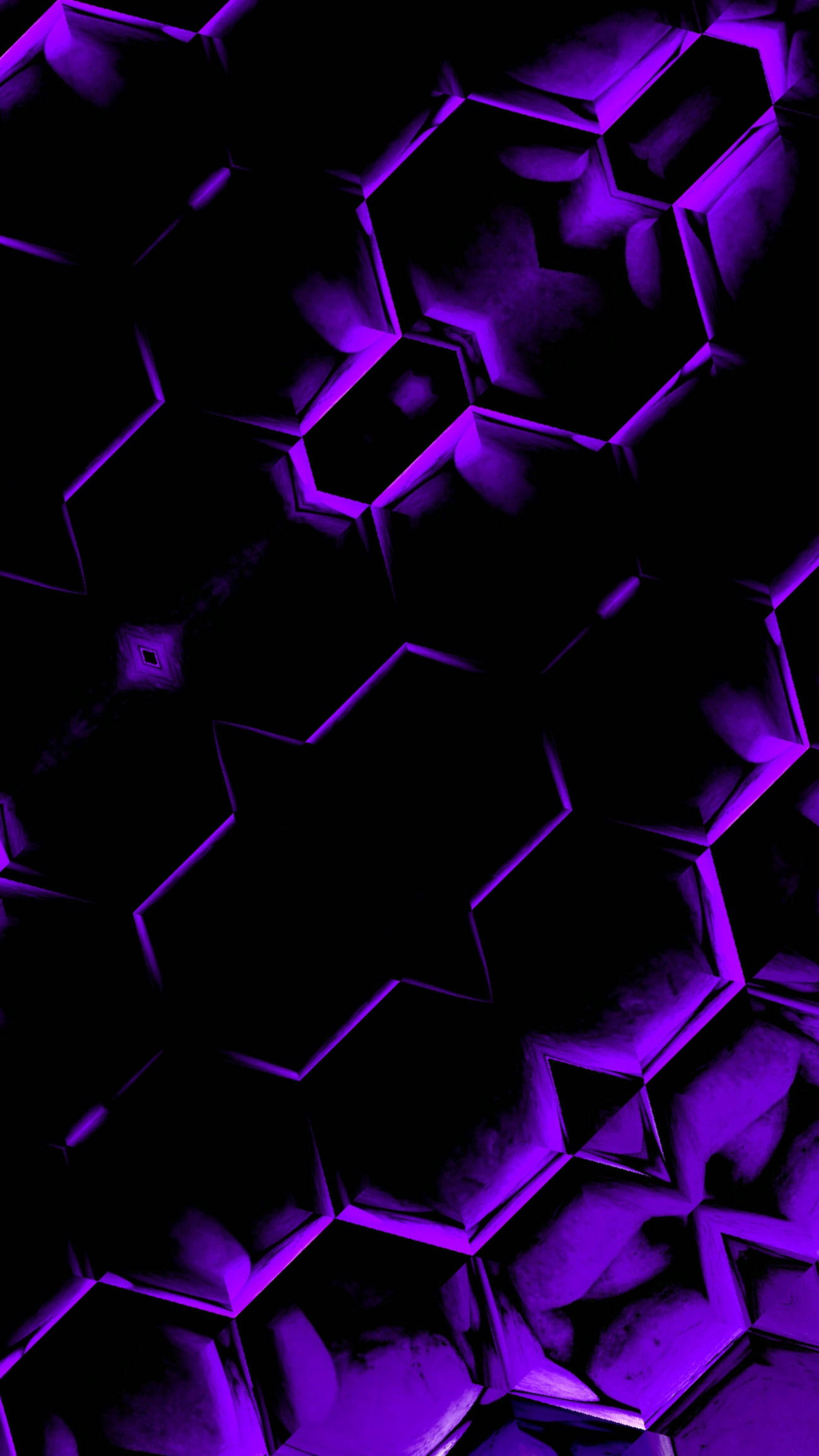 hexagonal, glowing purple hexagons, deep black background, Full HD Phone Wallpaper