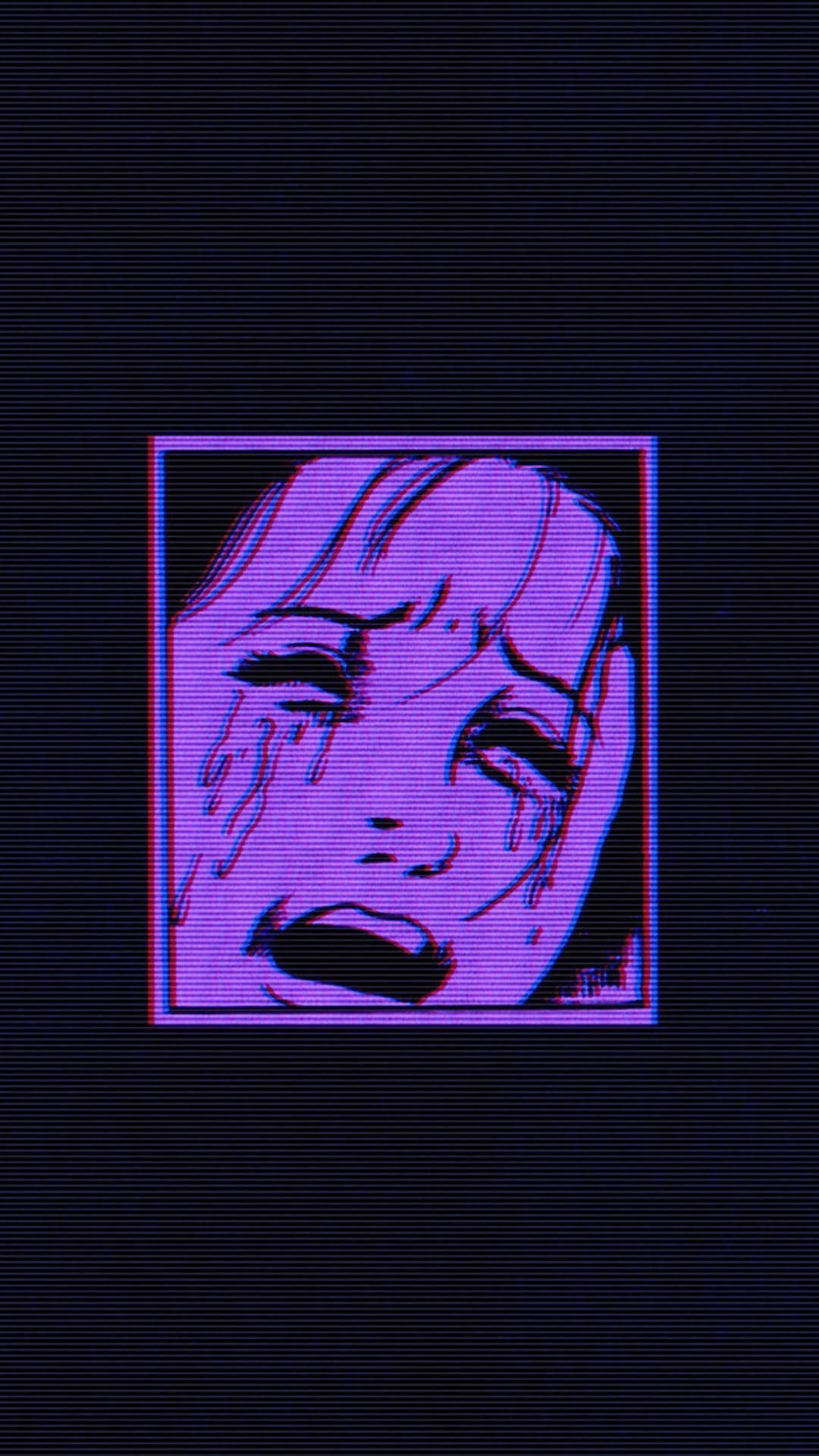 crying anime face, purple neon glow, dark background, Full HD Phone Wallpaper