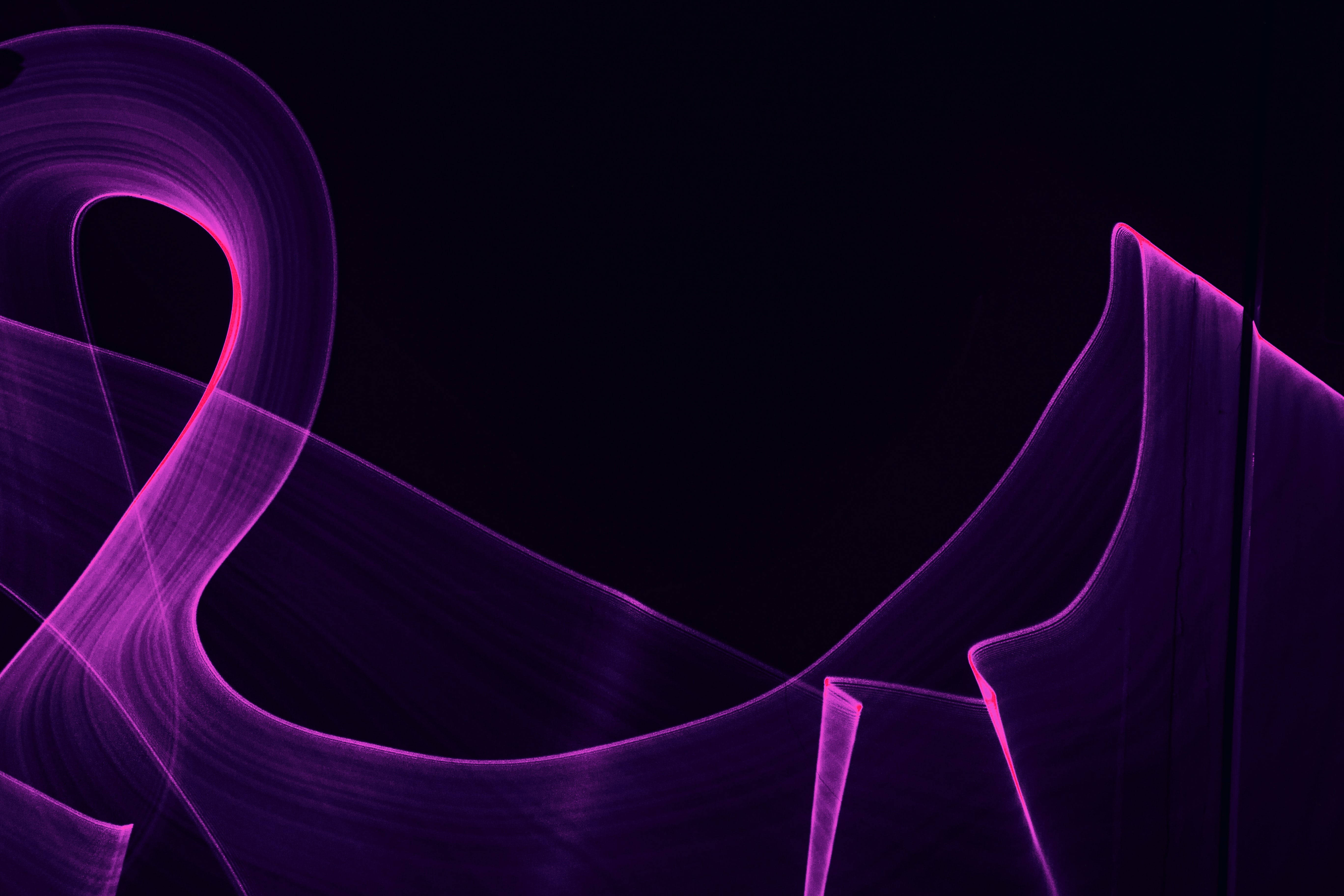 Black And Purple Lights, vibrant purple light trails, deep black background, 5K Desktop Wallpaper