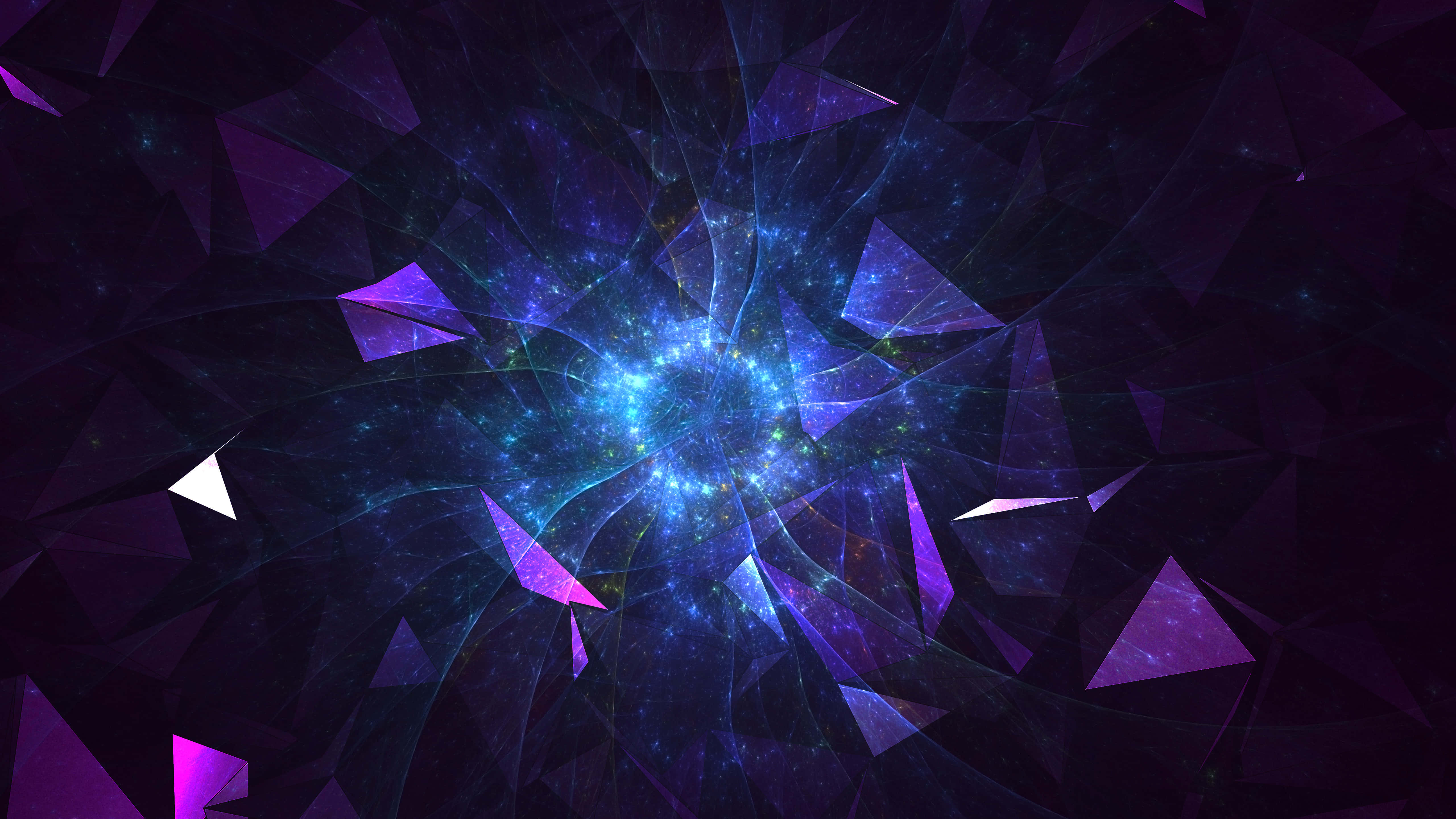 electric blue, shattered purple geometric landscape, digital fractal vortex, 5K Desktop Wallpaper