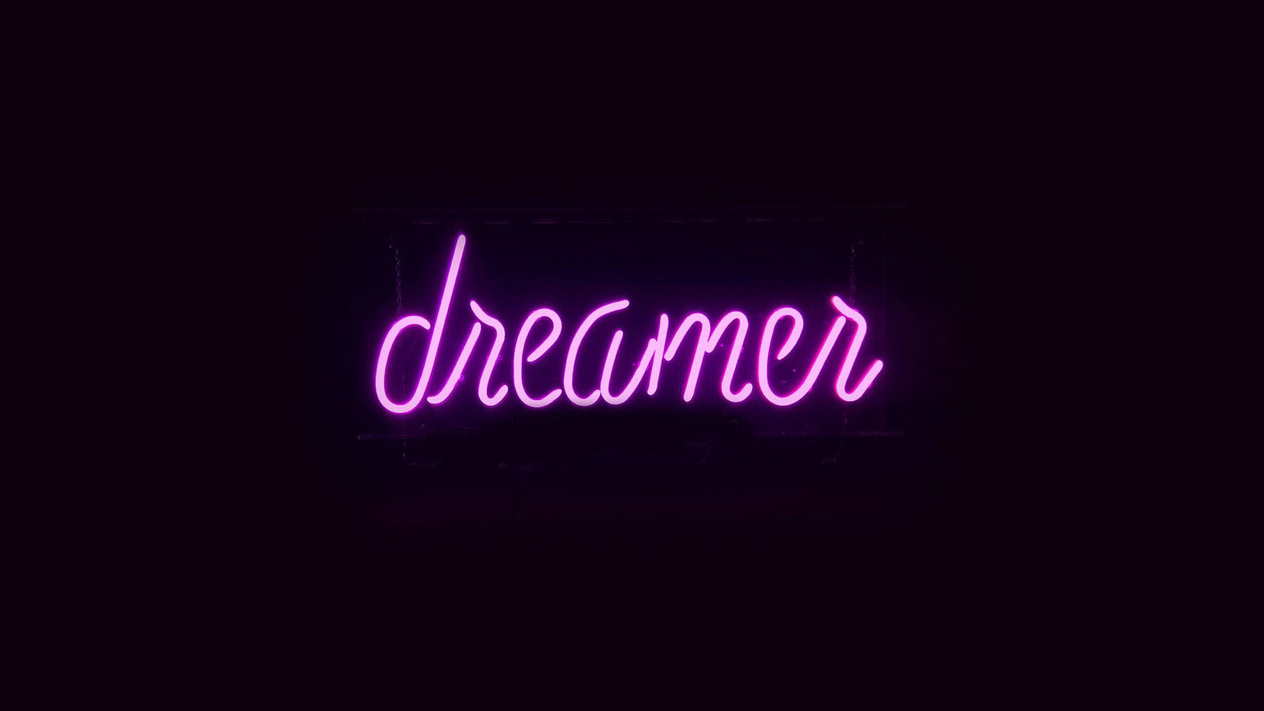 black and purple dreamer, glowing pink neon sign, dreamer, 2K Desktop Wallpaper