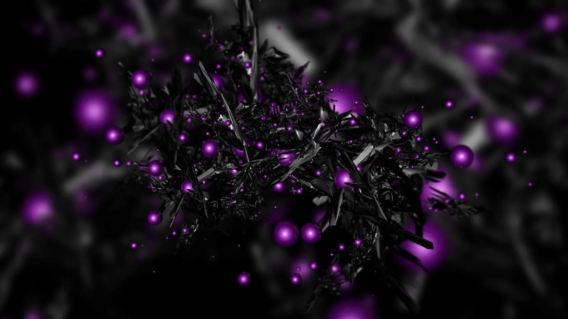 black and purple shards, black crystalline shards, vibrant purple orbs, Full HD Desktop Wallpaper