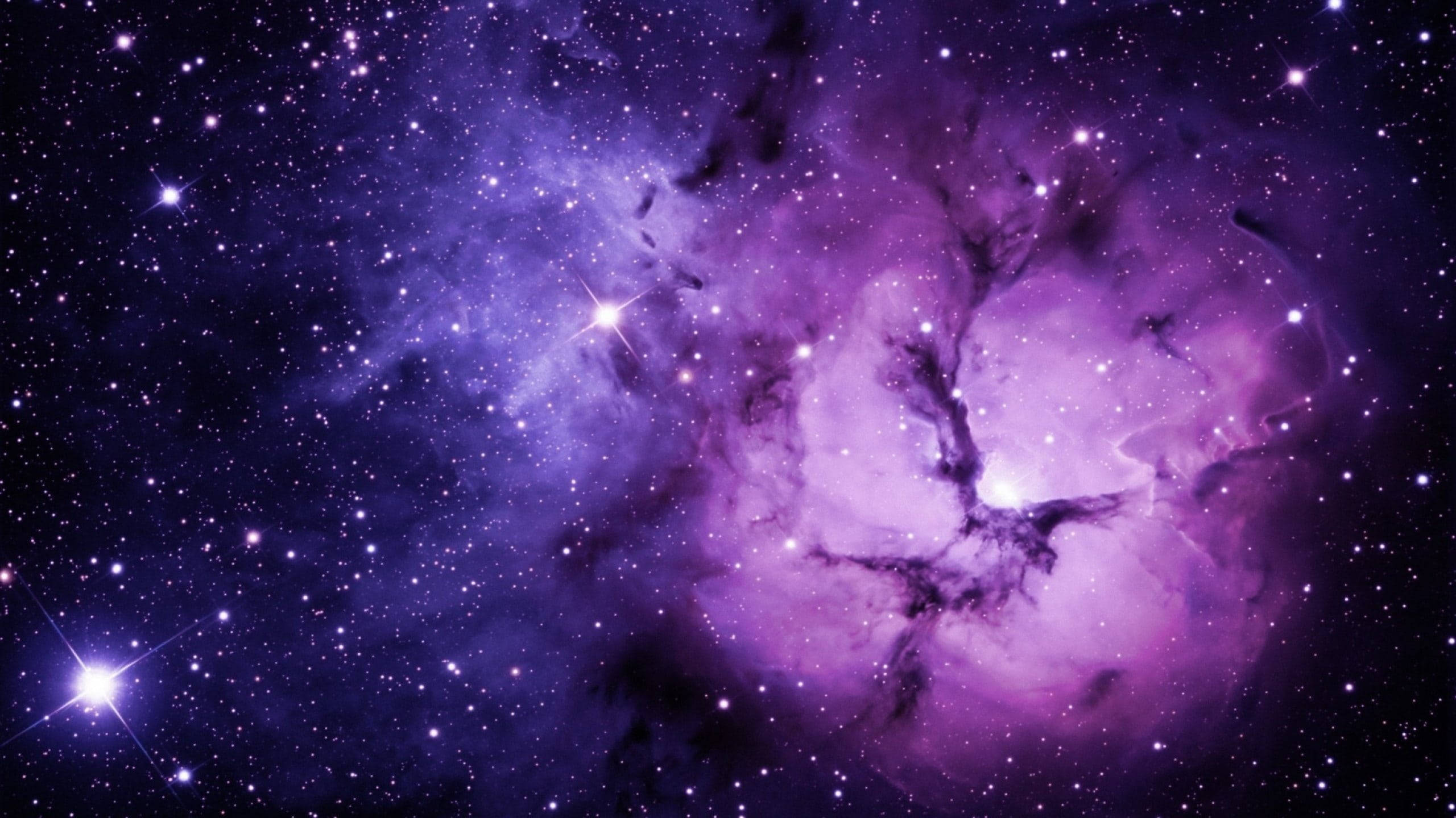 Black And Purple, starry sky, vibrant purple nebula, 2K Desktop Wallpaper