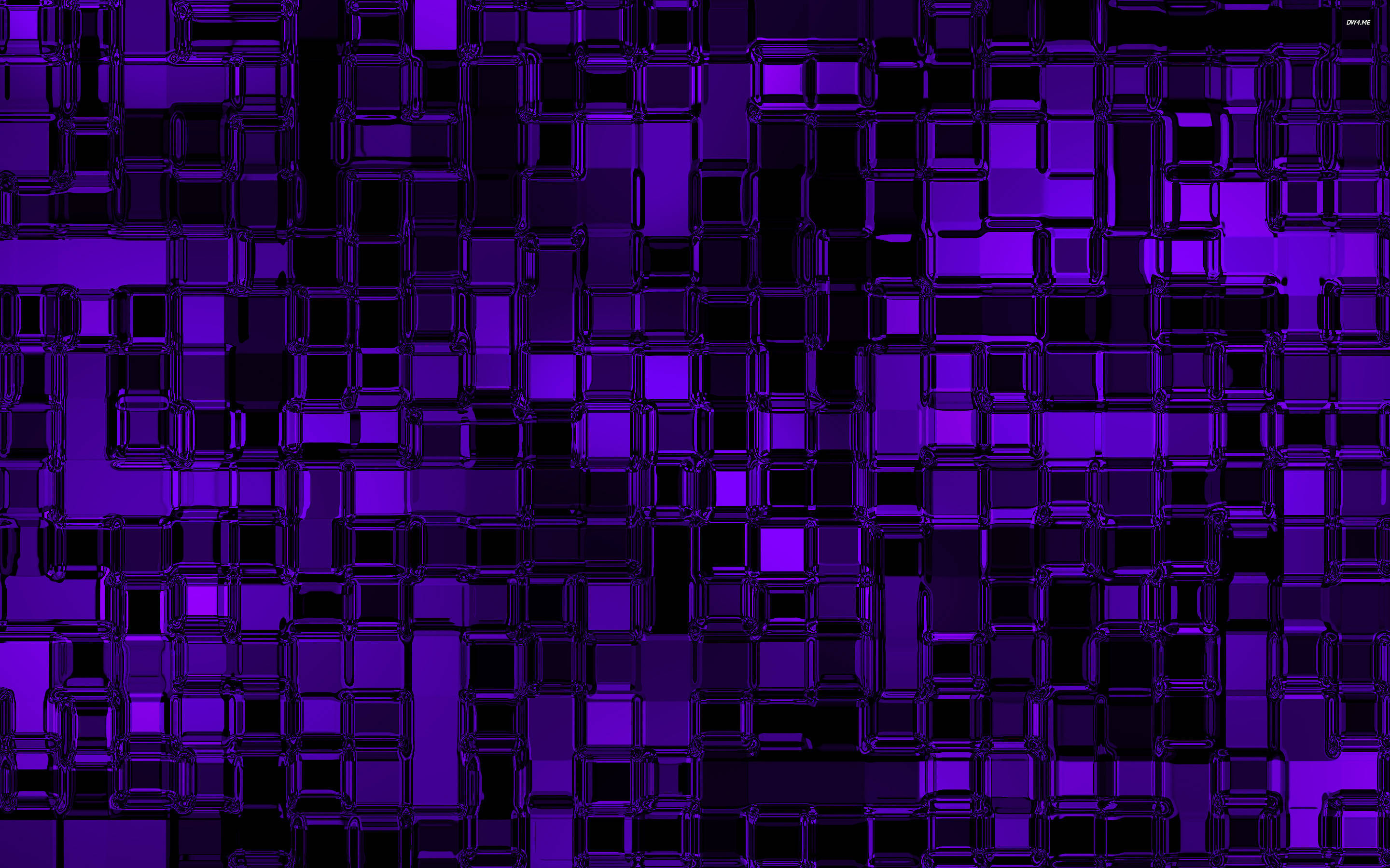black and purple glass tiles, glowing purple cubes, dark background, 2K Desktop Wallpaper