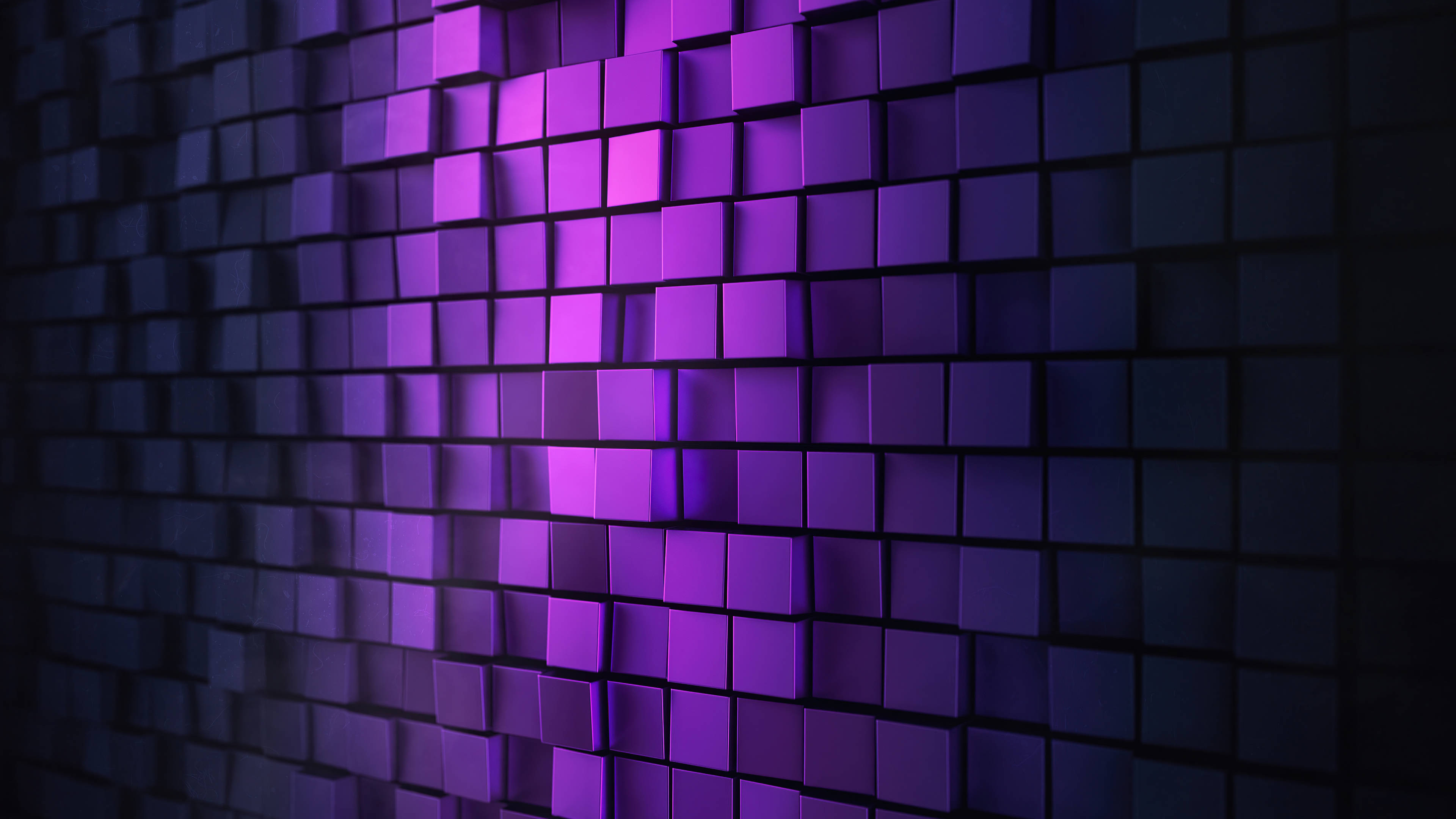 Black And Purple, glowing purple cubes, radiant gradient light effect, 4K Desktop Wallpaper