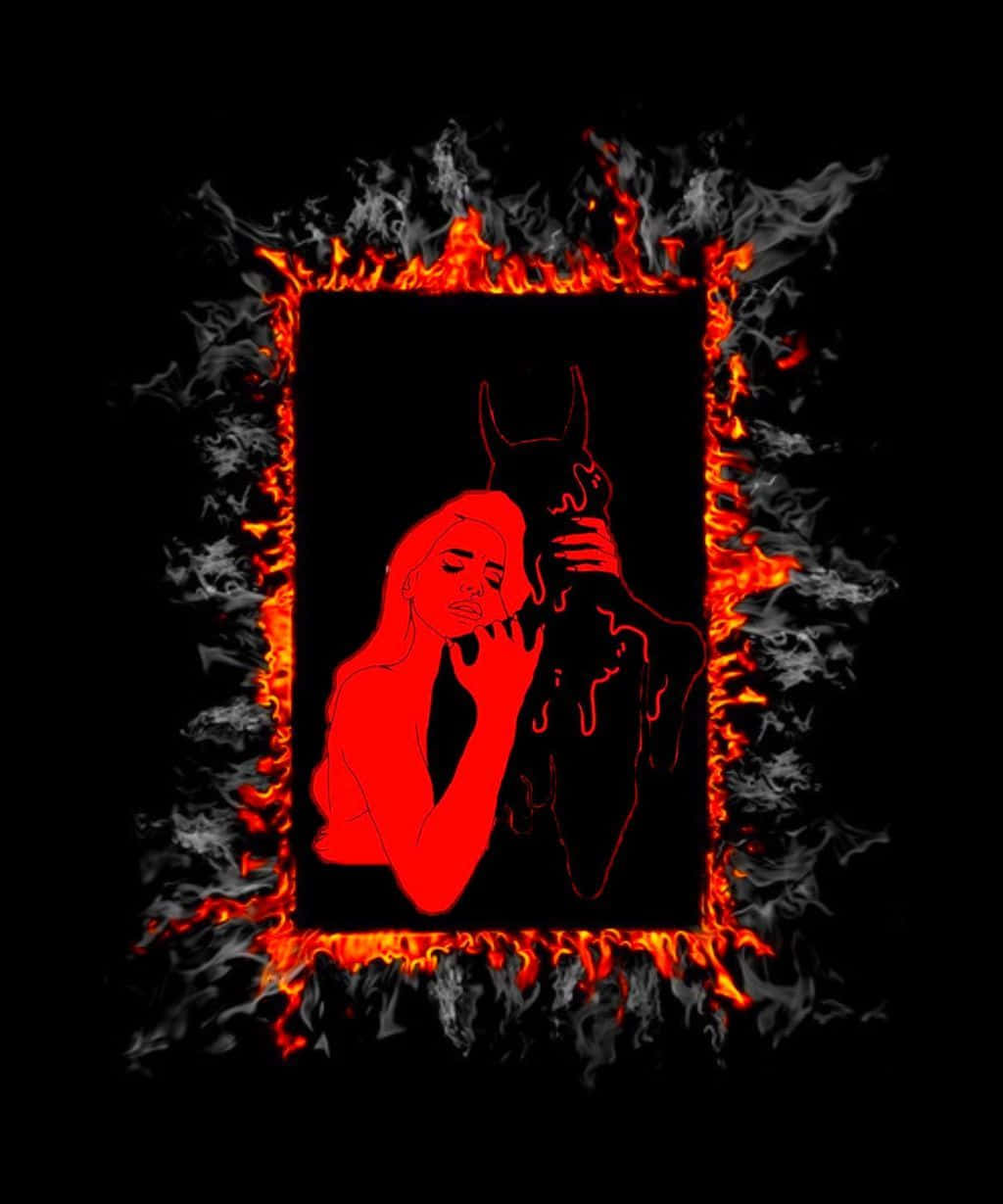 devil silhouette, roaring flames, black background, SD Phone Wallpaper