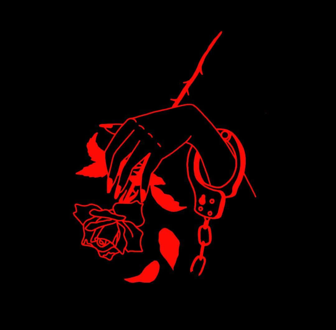 Black and Red Aesthetic, red outline, hand holding a rose, SD Desktop Wallpaper