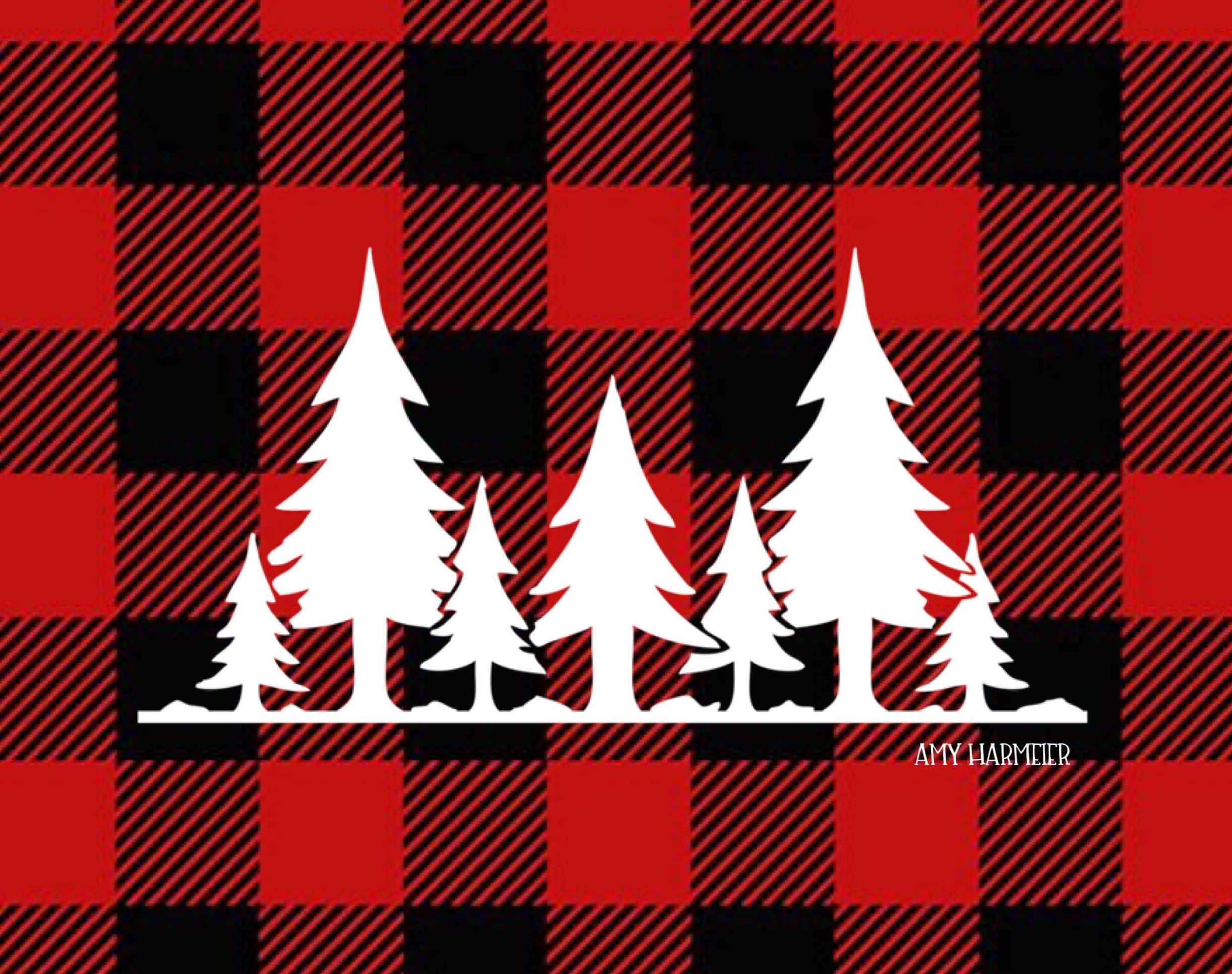 red and black buffalo plaid, white pine tree silhouettes, bold red, Full HD Desktop Wallpaper