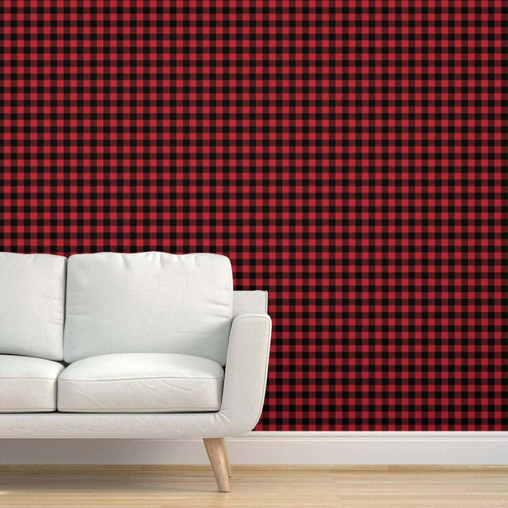 black and red plaid, buffalo check wallpaper, white modern sofa, SD Desktop Wallpaper