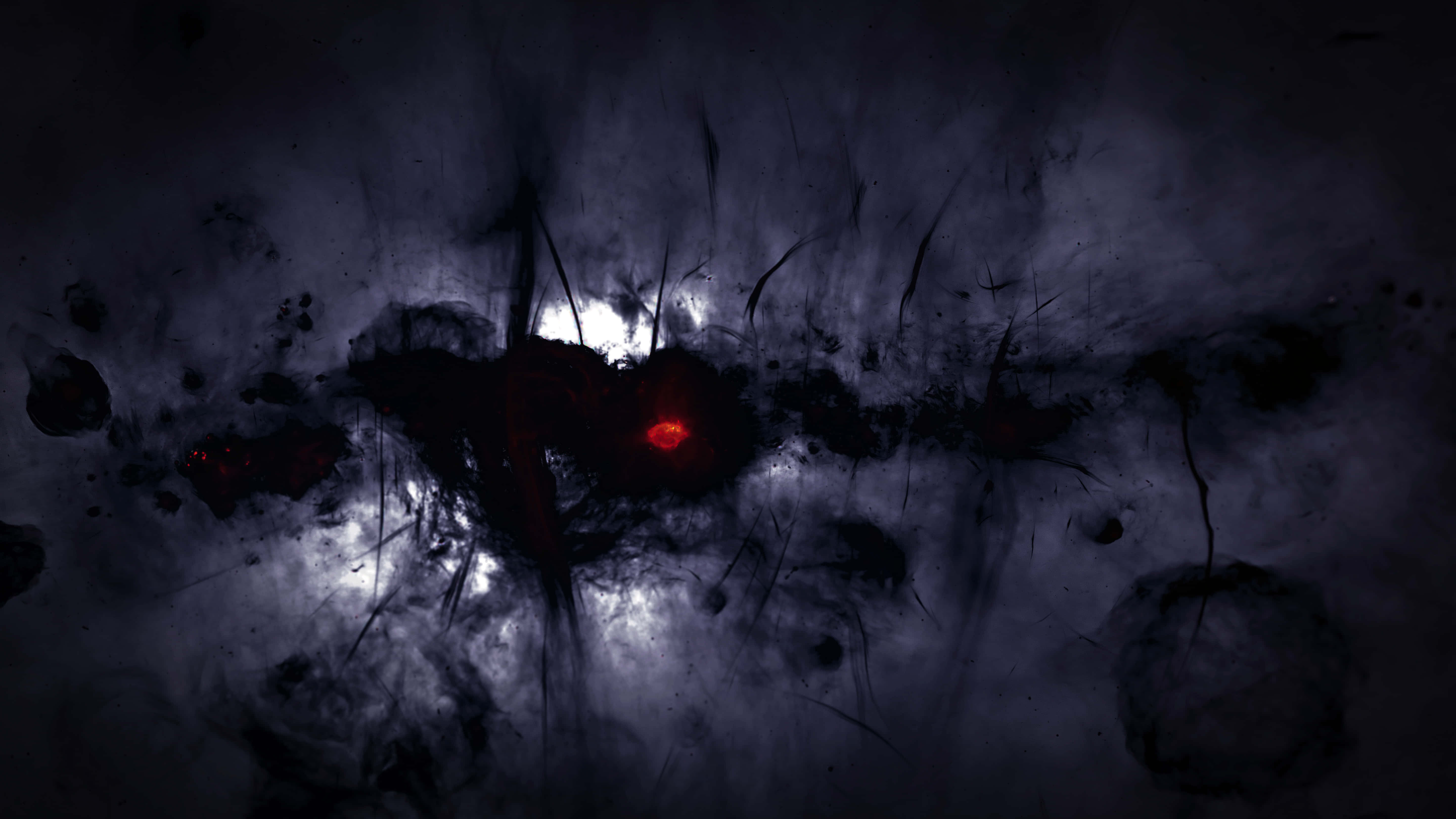 red light, swirling black and gray nebulae, glowing red core, 5K Desktop Wallpaper