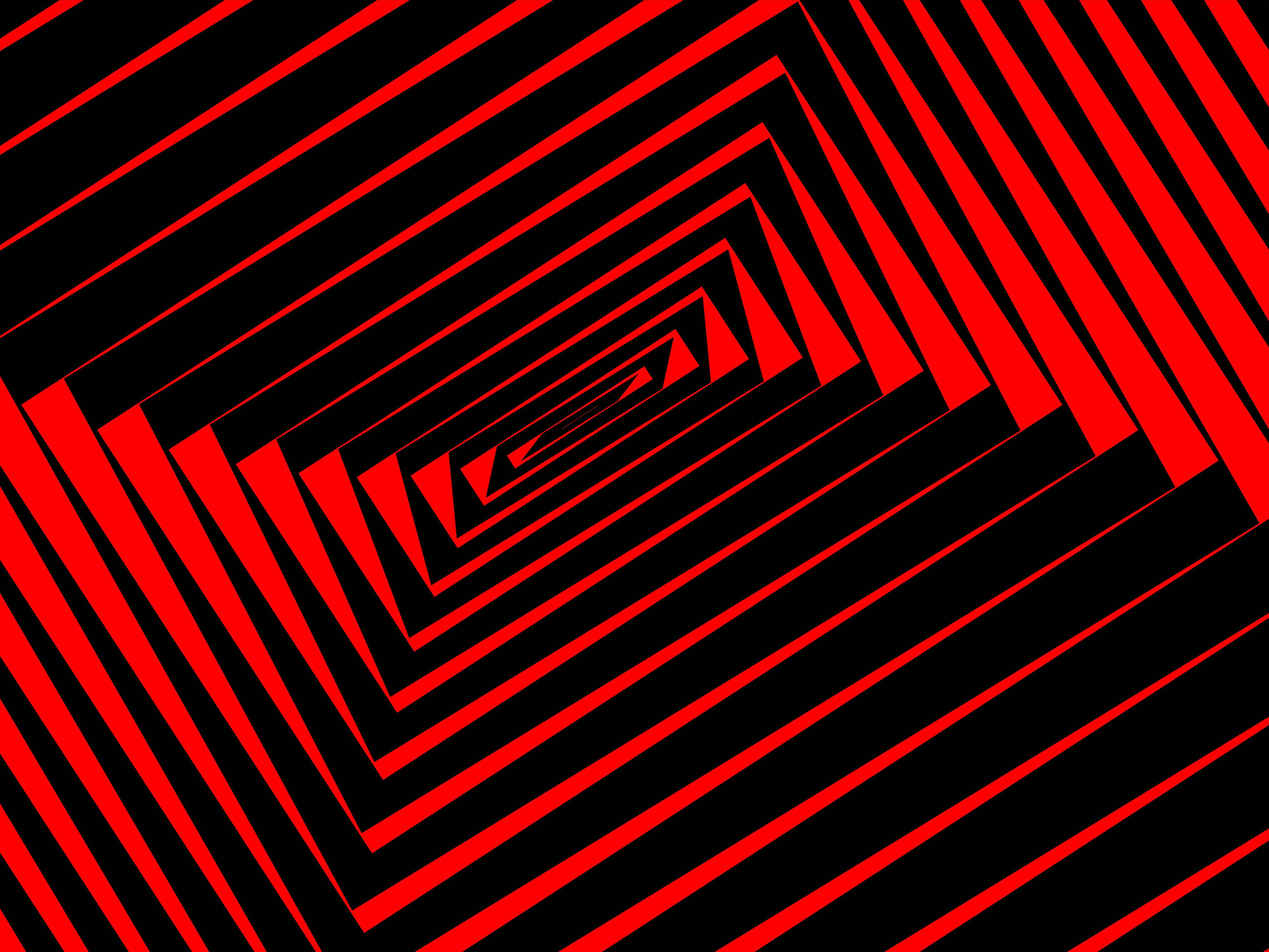 red abstract illusion, vibrant red, black diagonal stripes, 4K Desktop Wallpaper