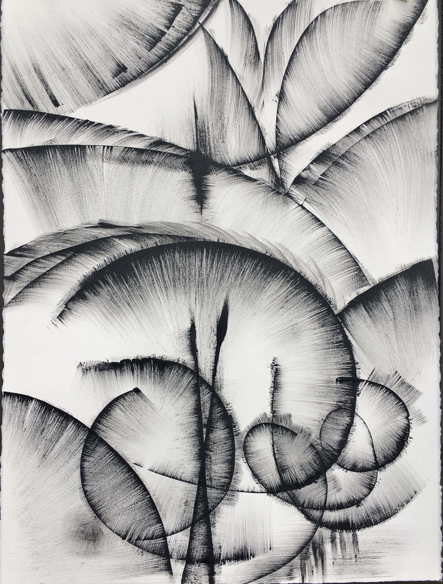 black and white abstract art, layered curved forms, textured brushstrokes, HD Phone Wallpaper